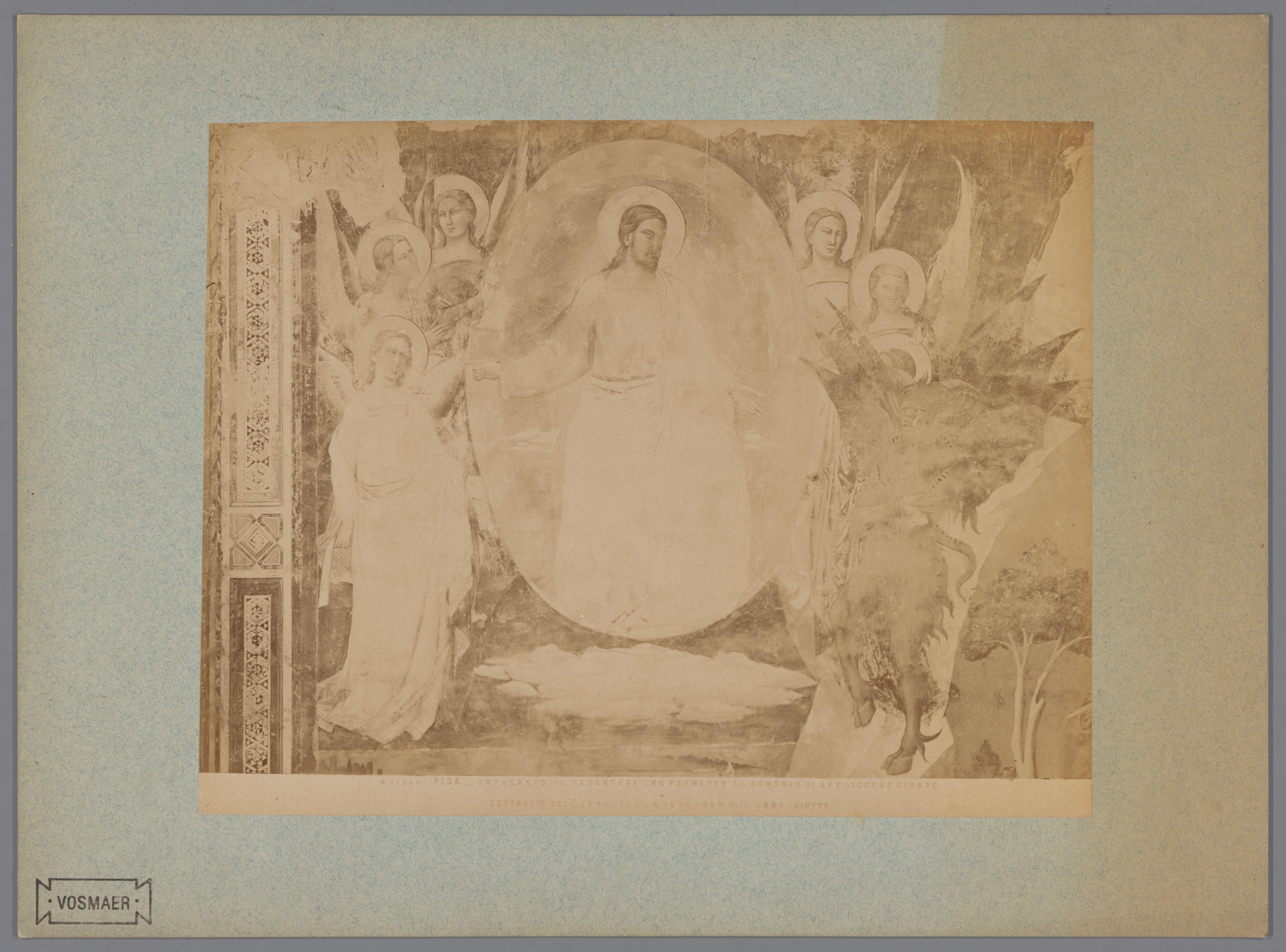 Fotoreproductie van een detail van het fresco De rampspoed van Job door Taddeo Gaddi in het Camposanto te Pisa, Italië