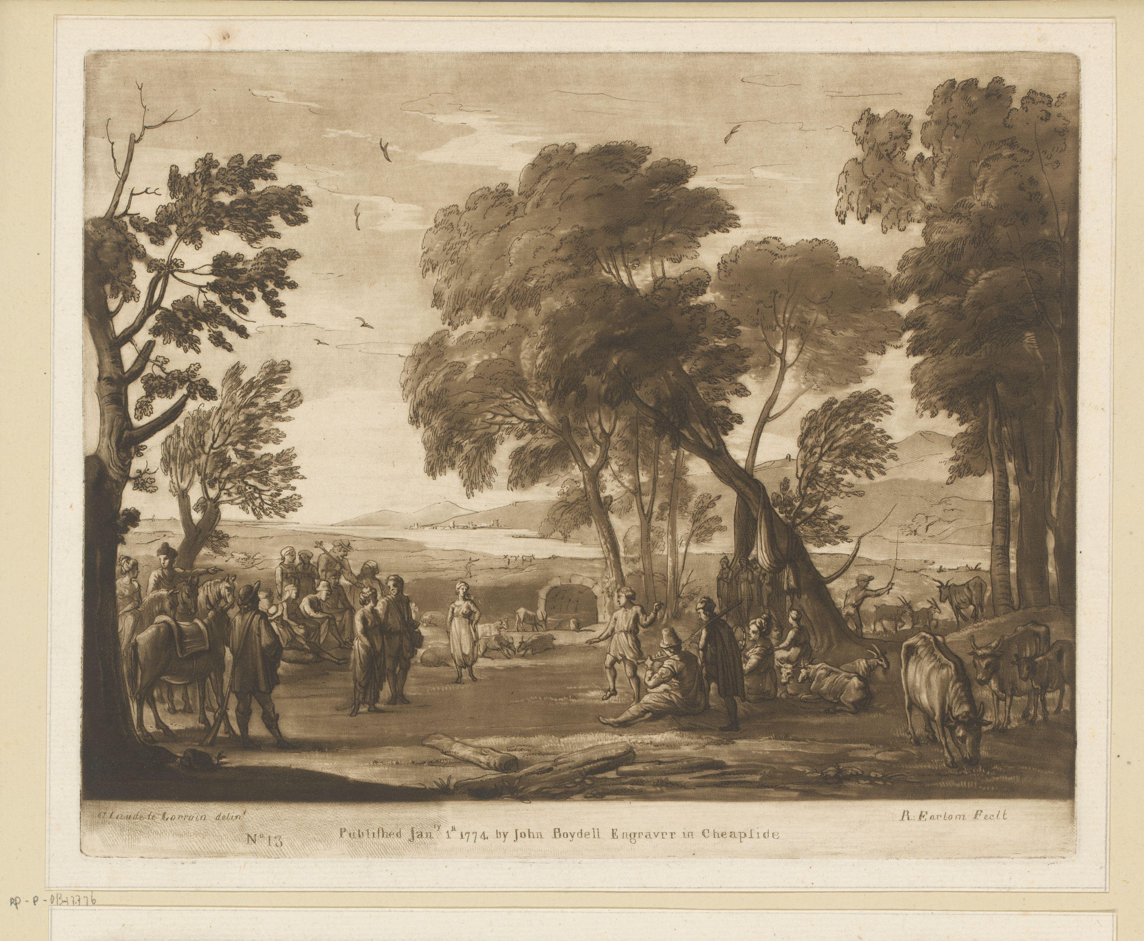 Landschap met dansende en musicerende herders en herderinnen