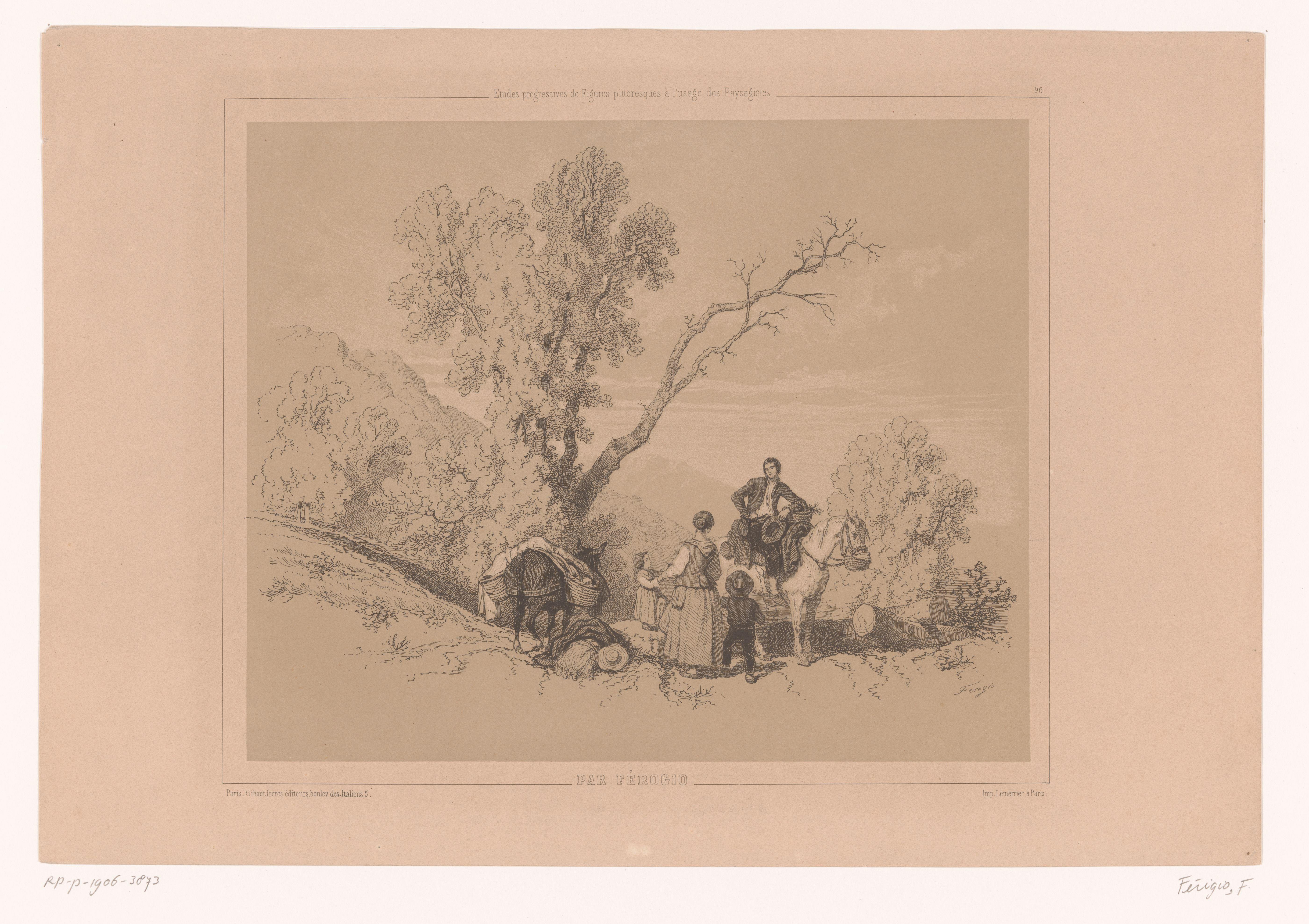 Rustende familie op reis in een berglandschap