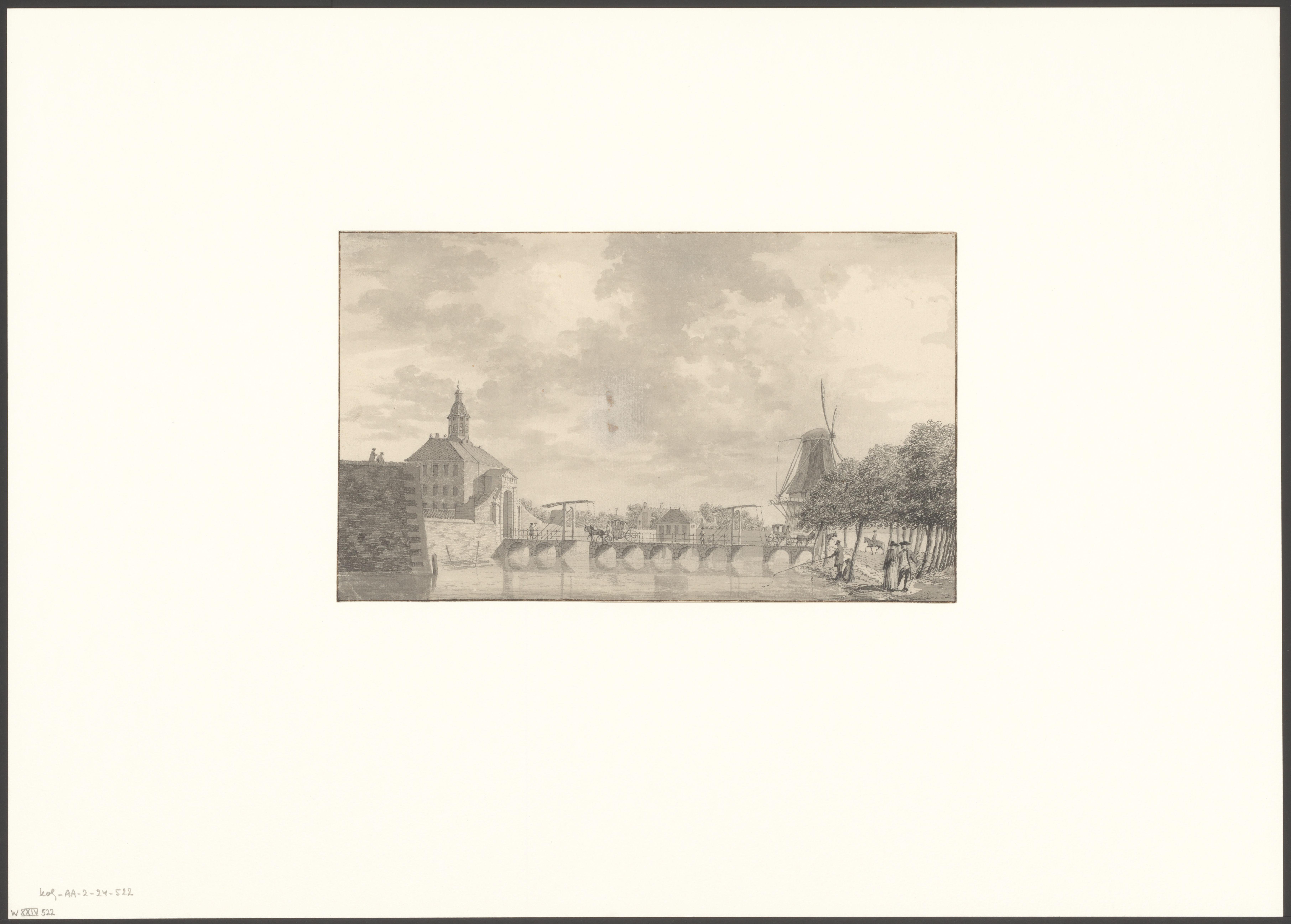 Gezicht op de oude Muiderpoort en molen De Ruiter vanaf het Singel