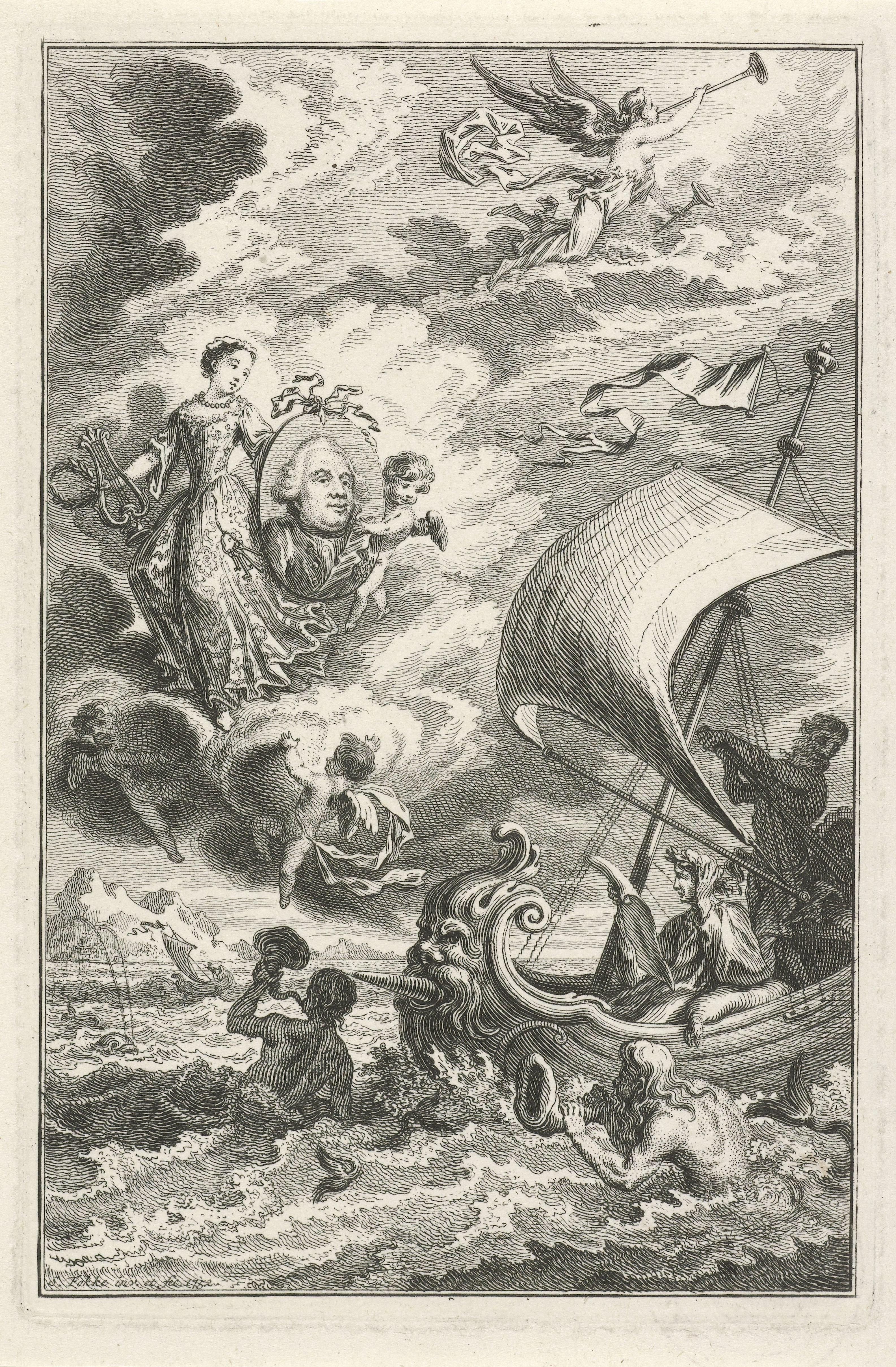 Allegorische voorstelling met portret van Willem V