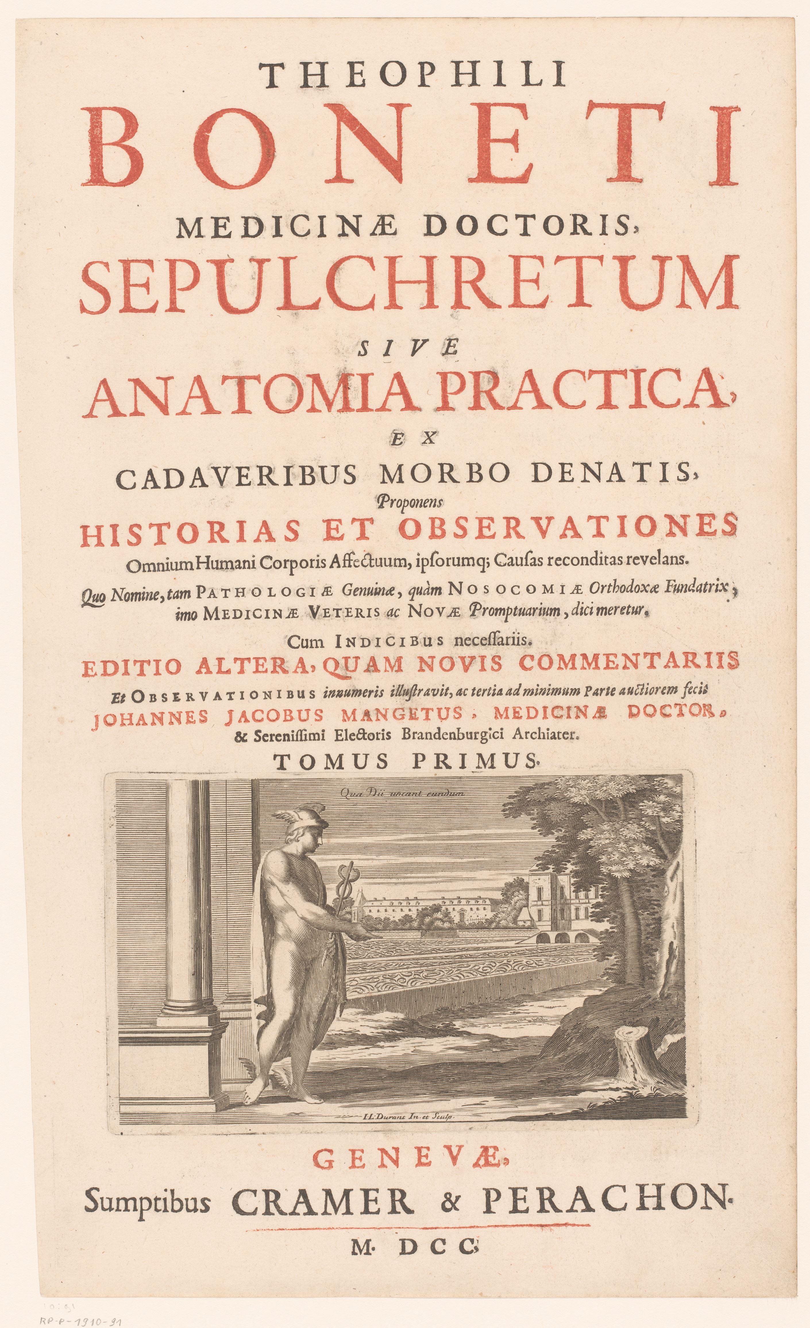 Titelpagina voor: Théophile Bonet, Sepulchretum sive anatomia practica (...), 1700