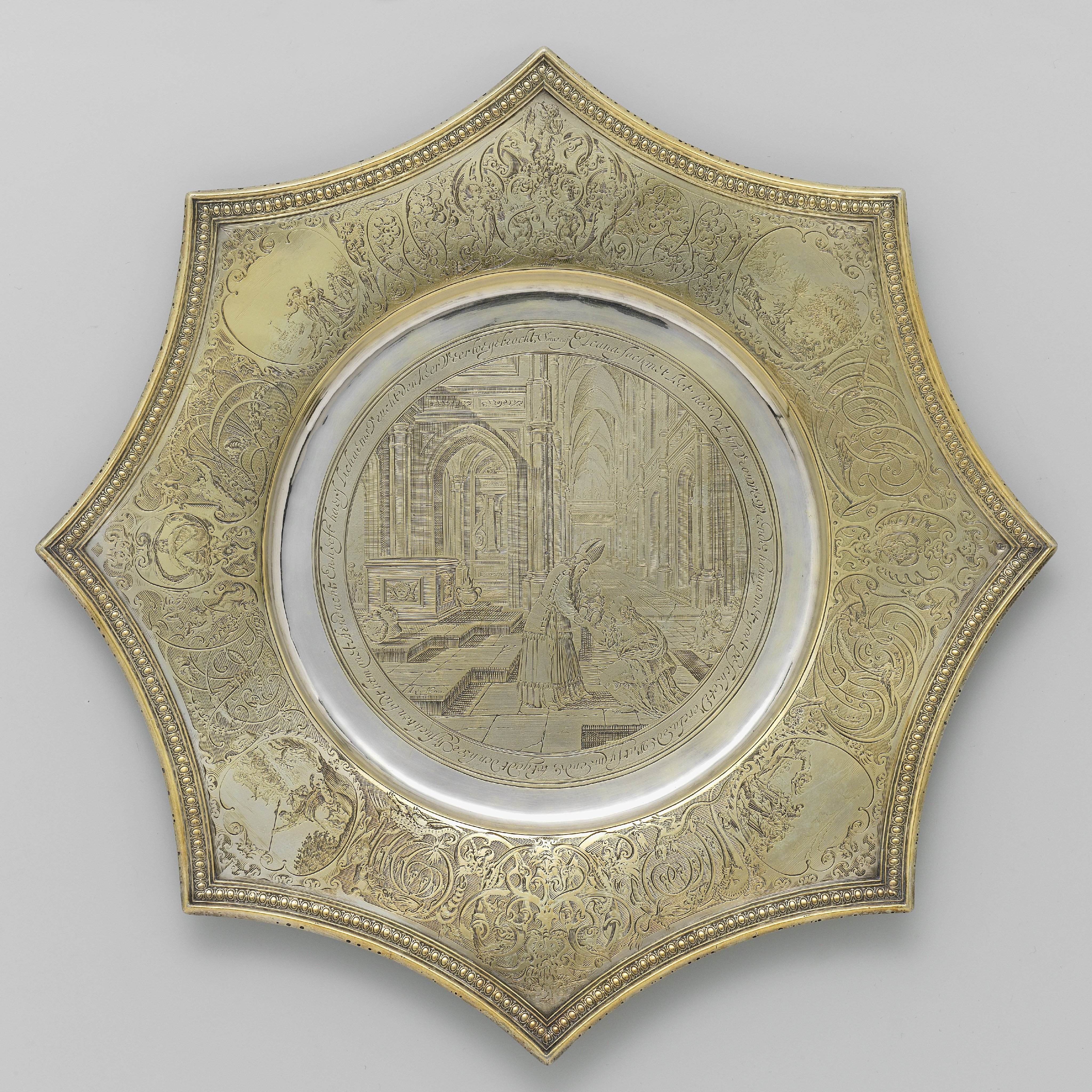Pointed salver with Hannah and Samuel