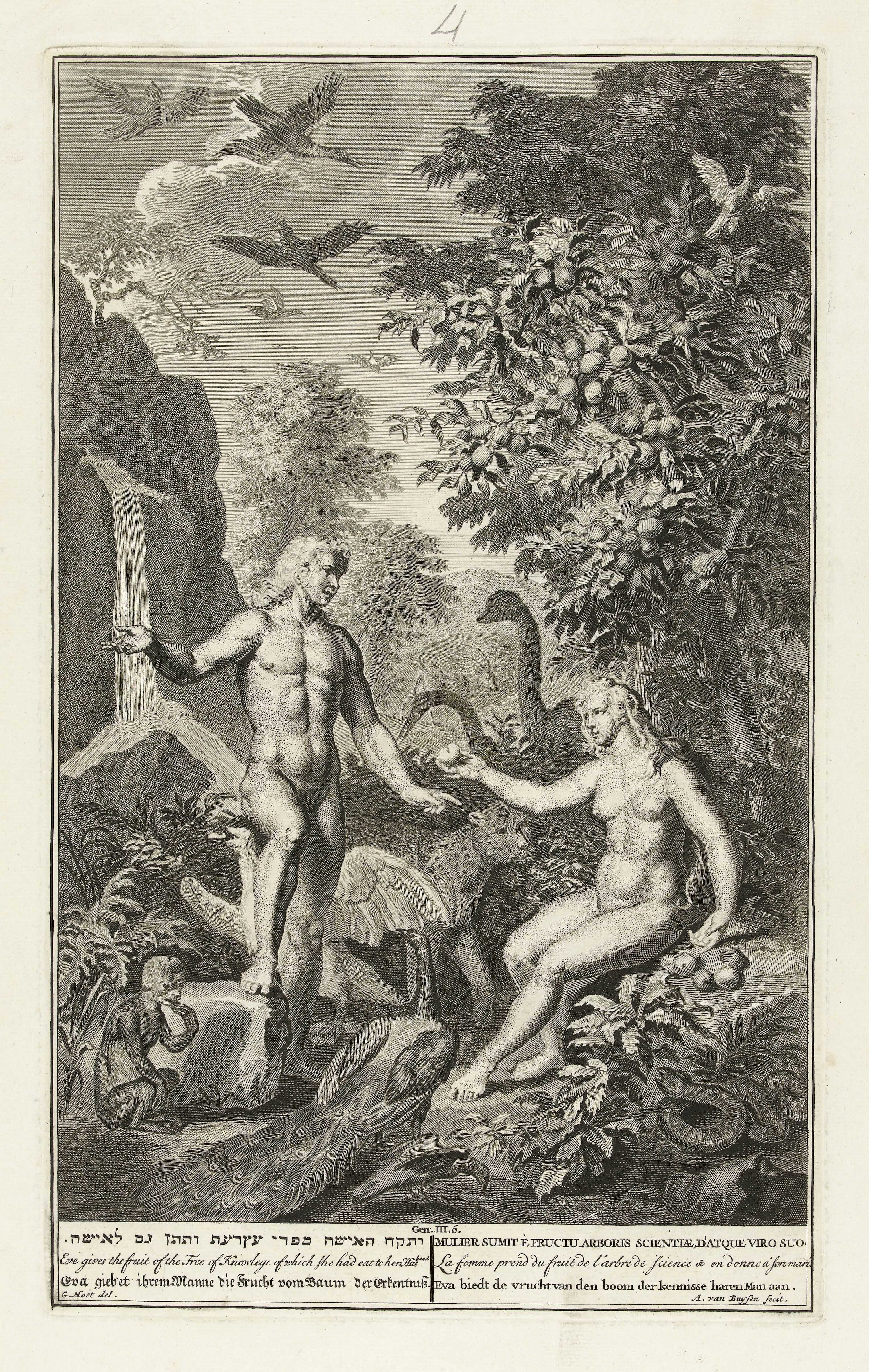 De verzoeking van Adam en Eva in het paradijs