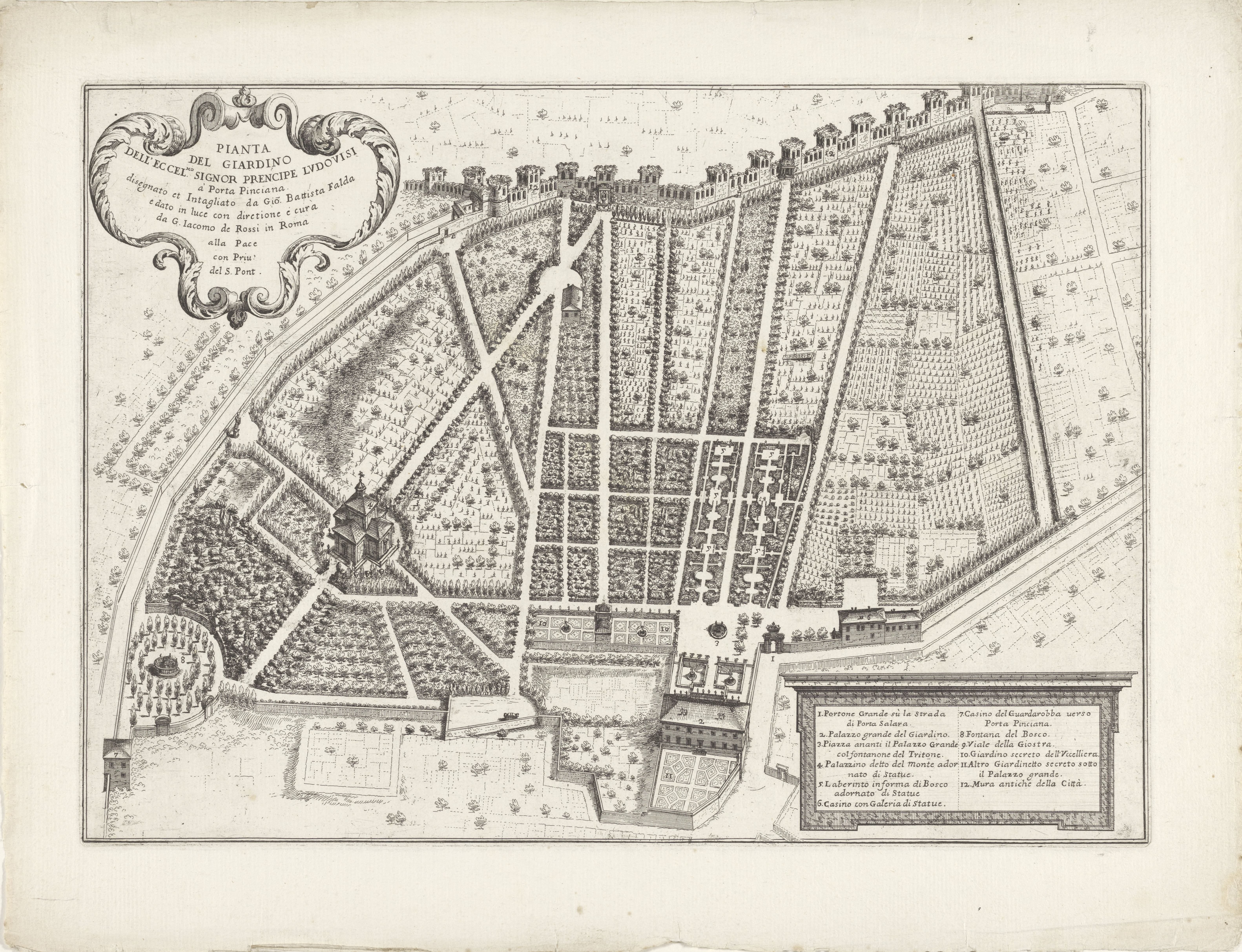 Plattegrond van de tuin van kardinaal Ludovico Ludovisi