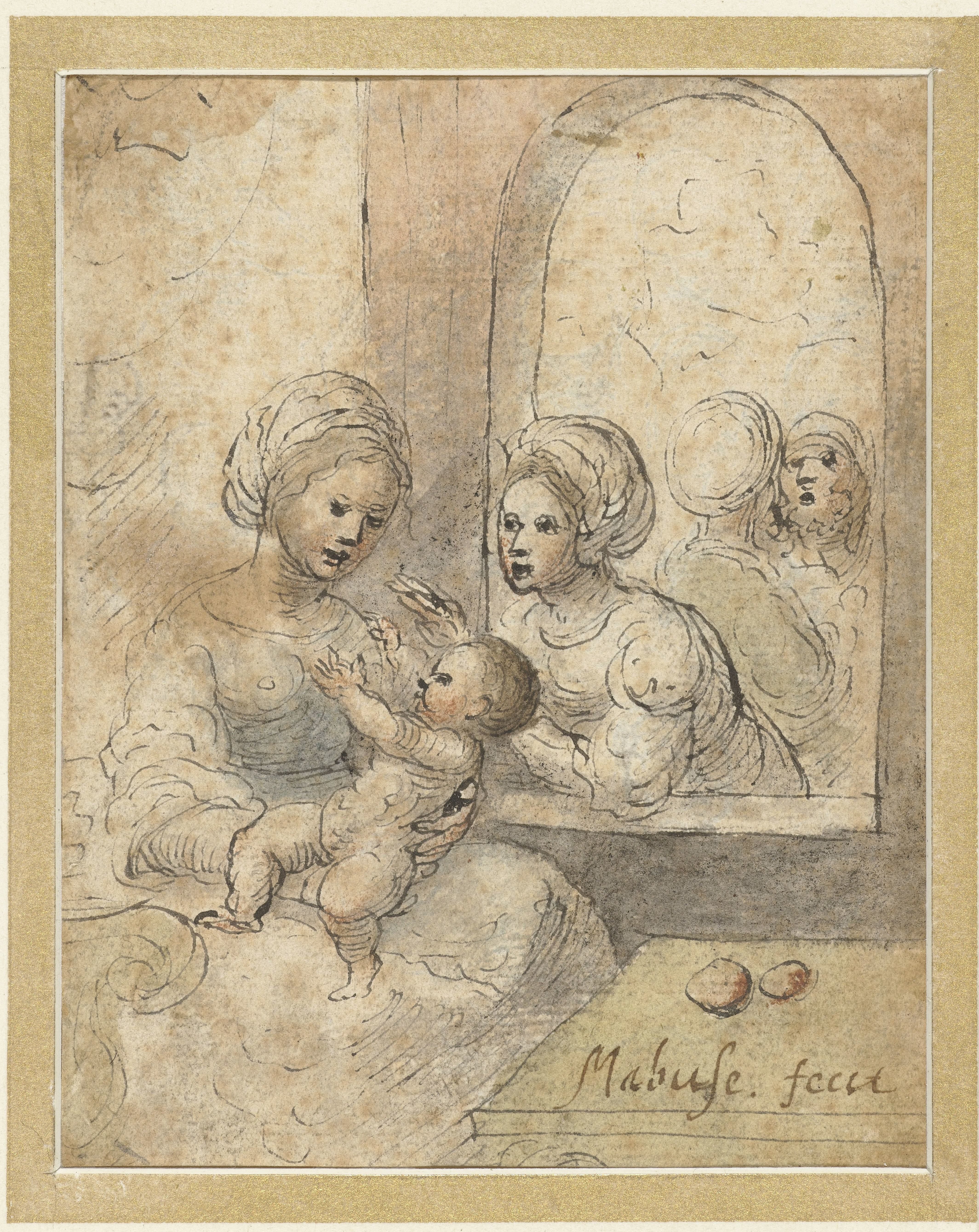 Maria met kind en drie andere figuren