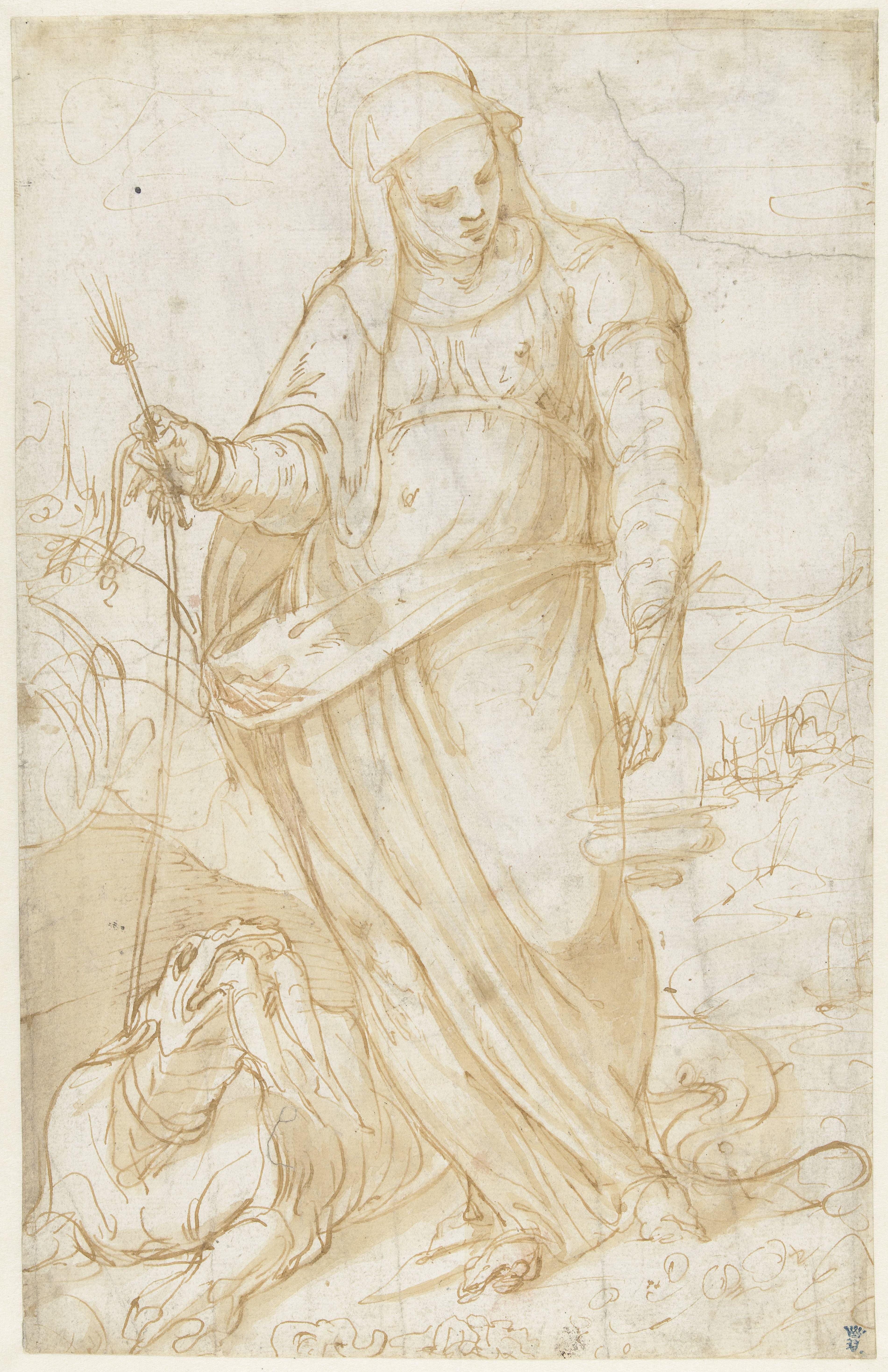 Heilige Margaretha met de draak in een landschap