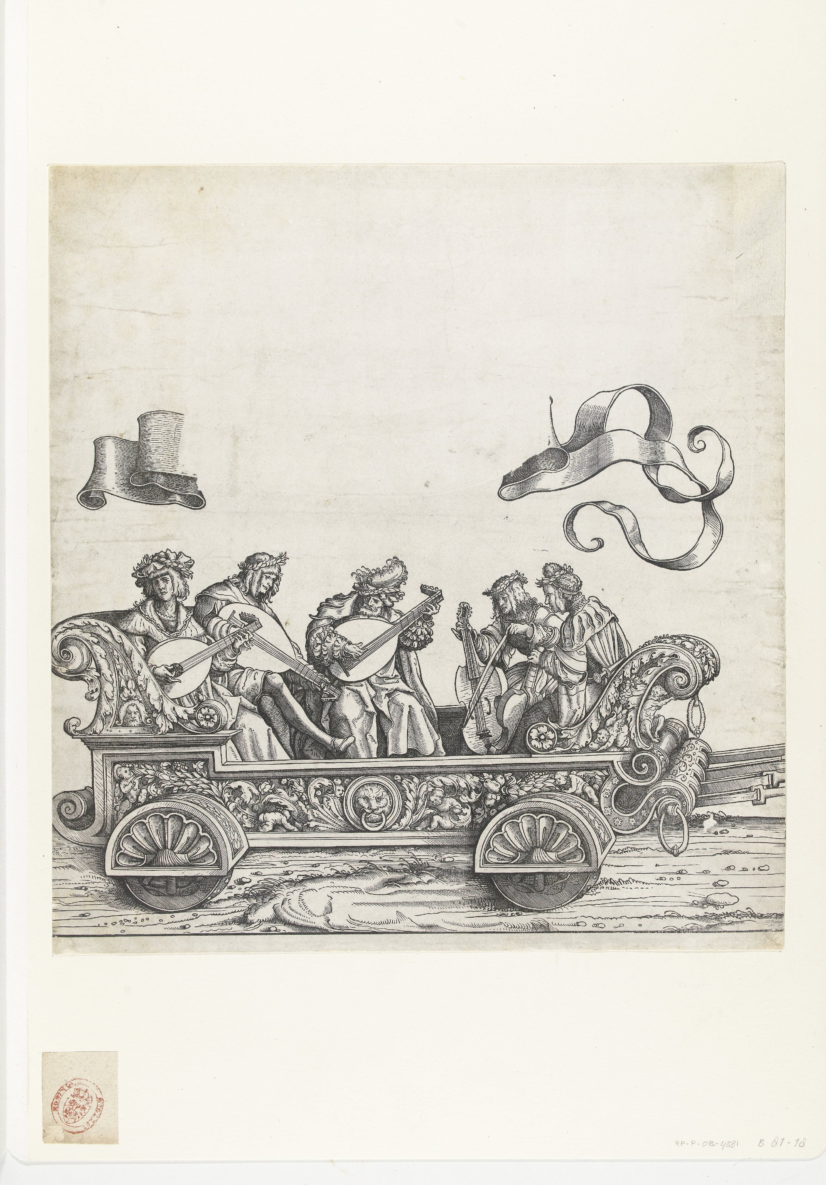 Triomfwagen met luitspelers en viola da gambaspelers