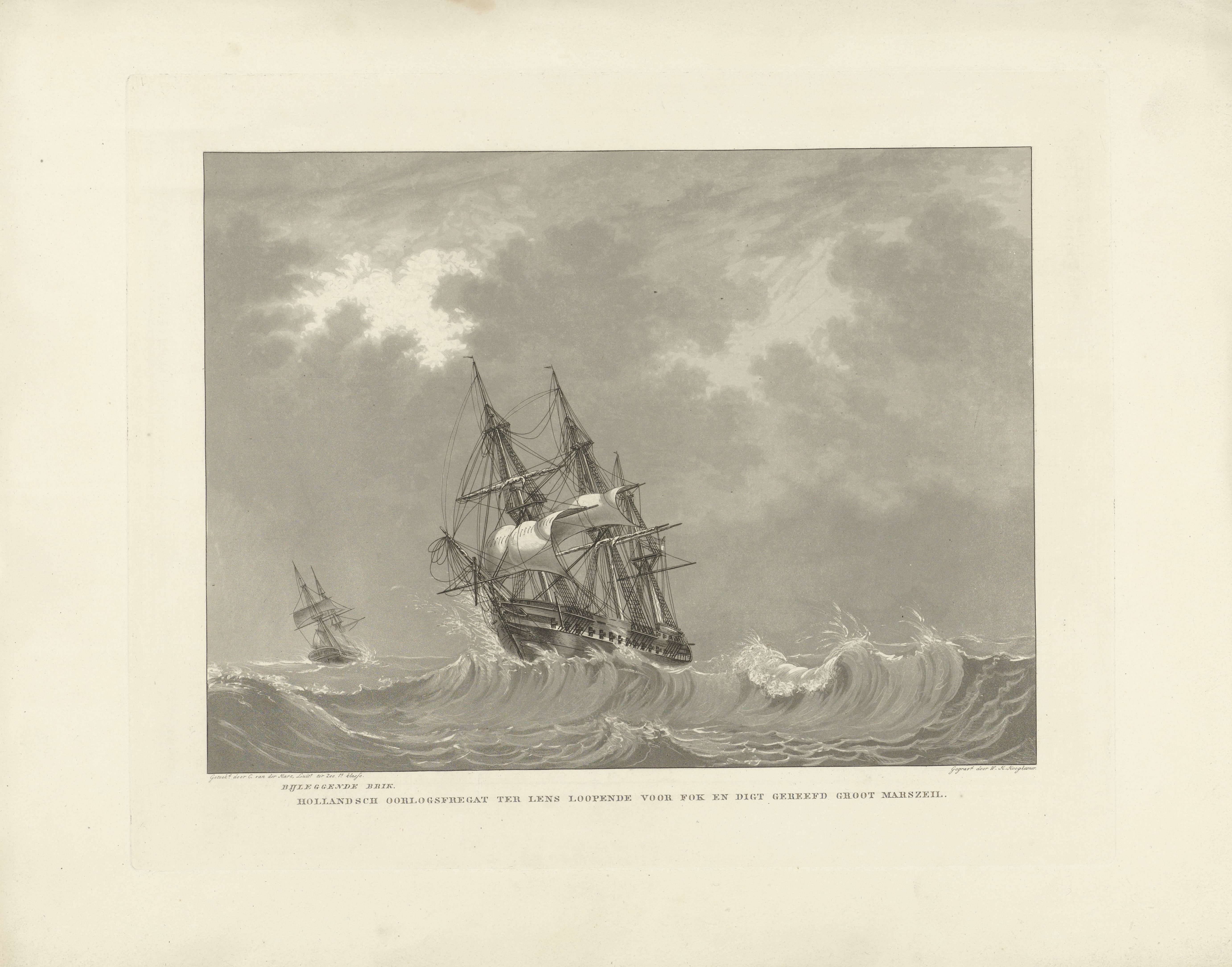 Zeilschip op hoge golven