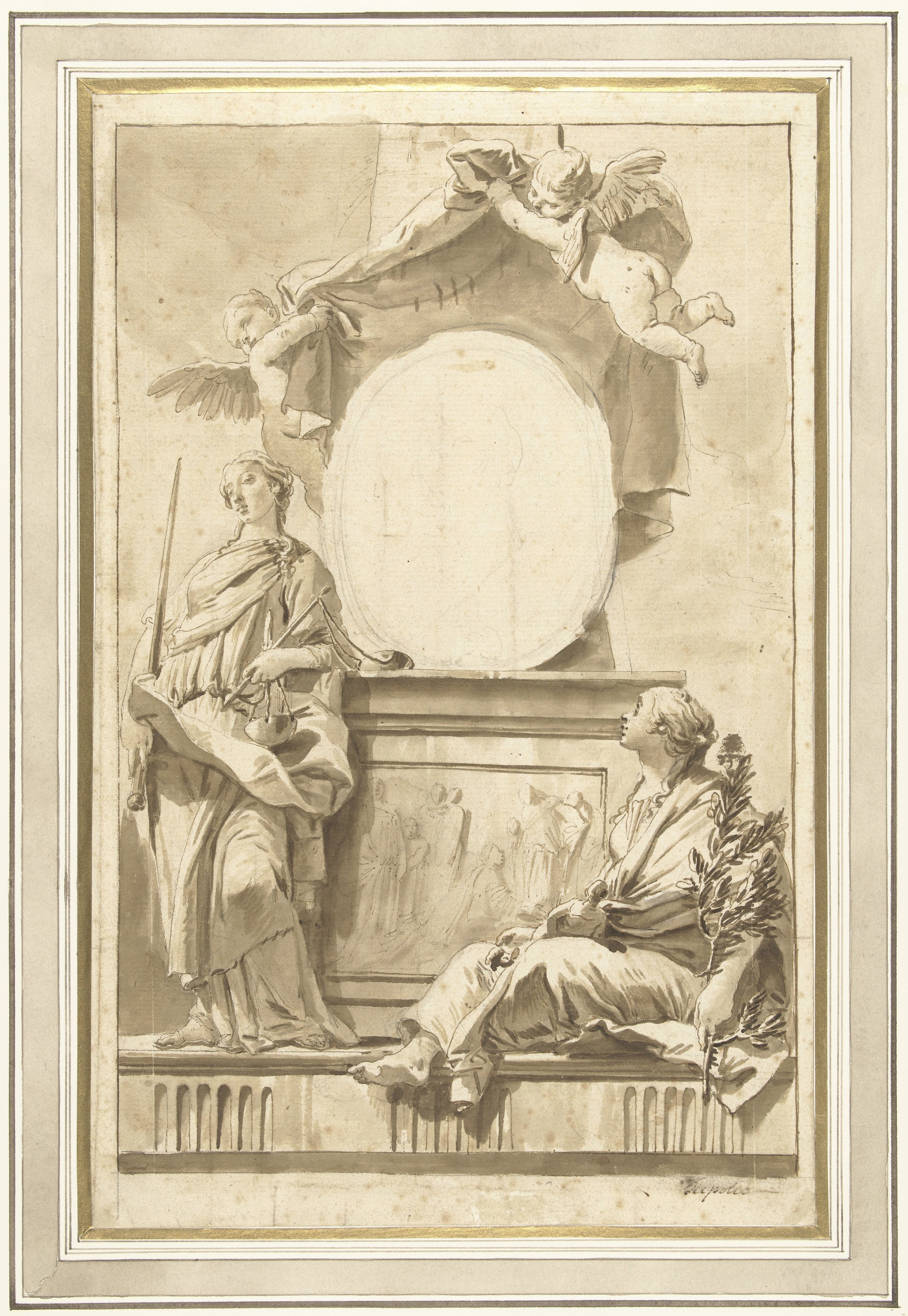 Ontwerp voor een titelblad met Pax en Justitia