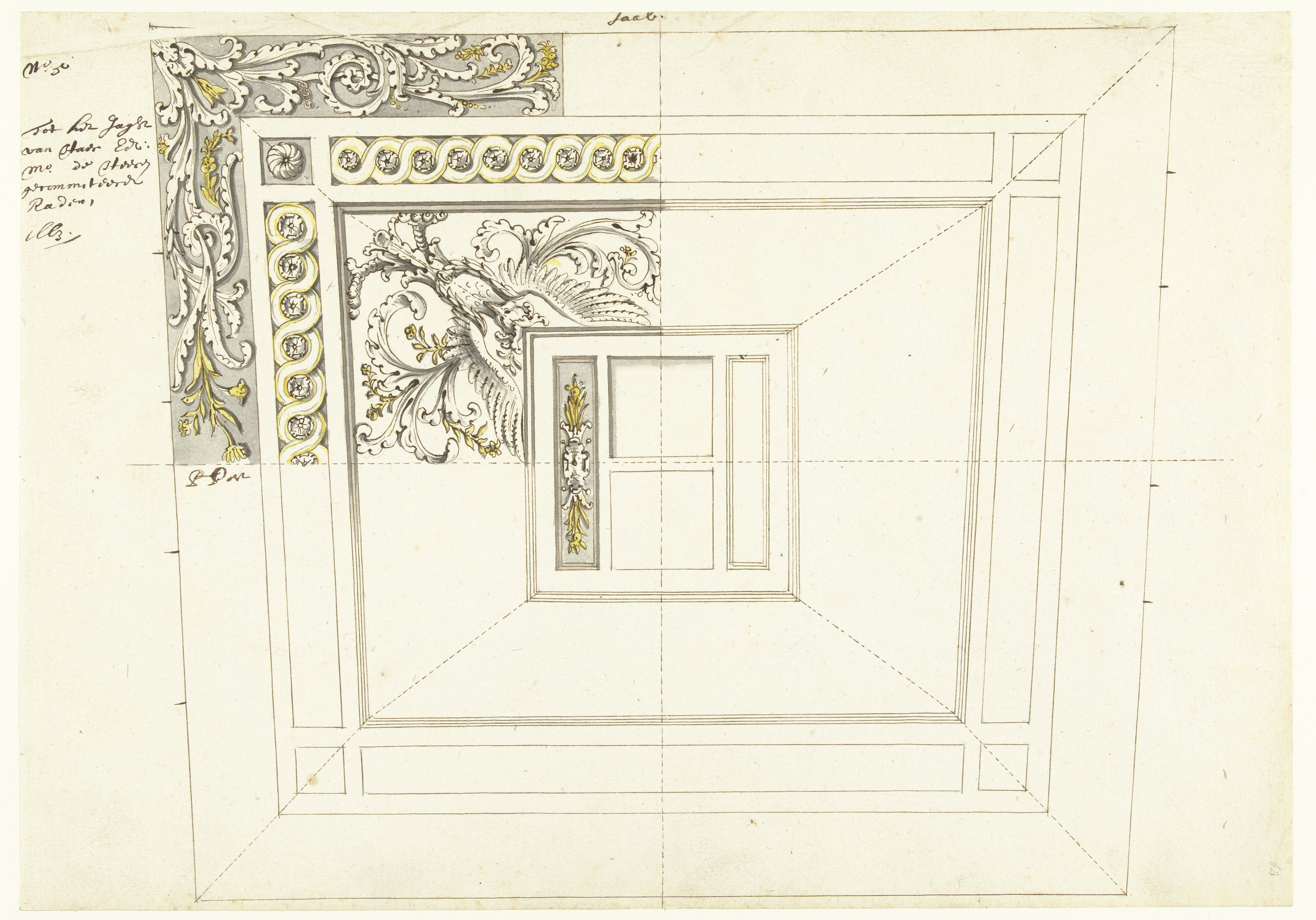 Interieurdecoratie van statenjacht met vogelfiguur