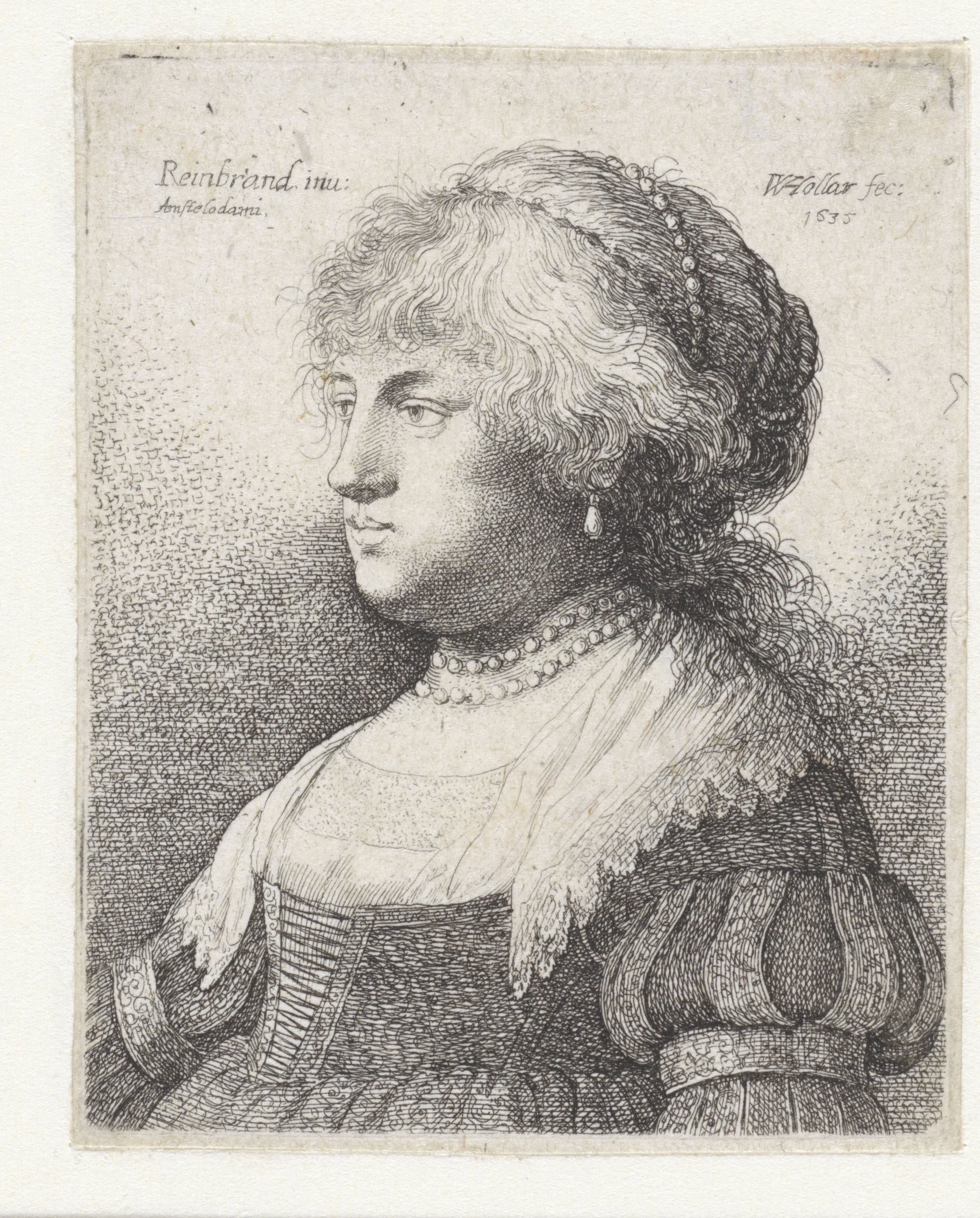 Portret van Saskia met een parelsnoer in het haar