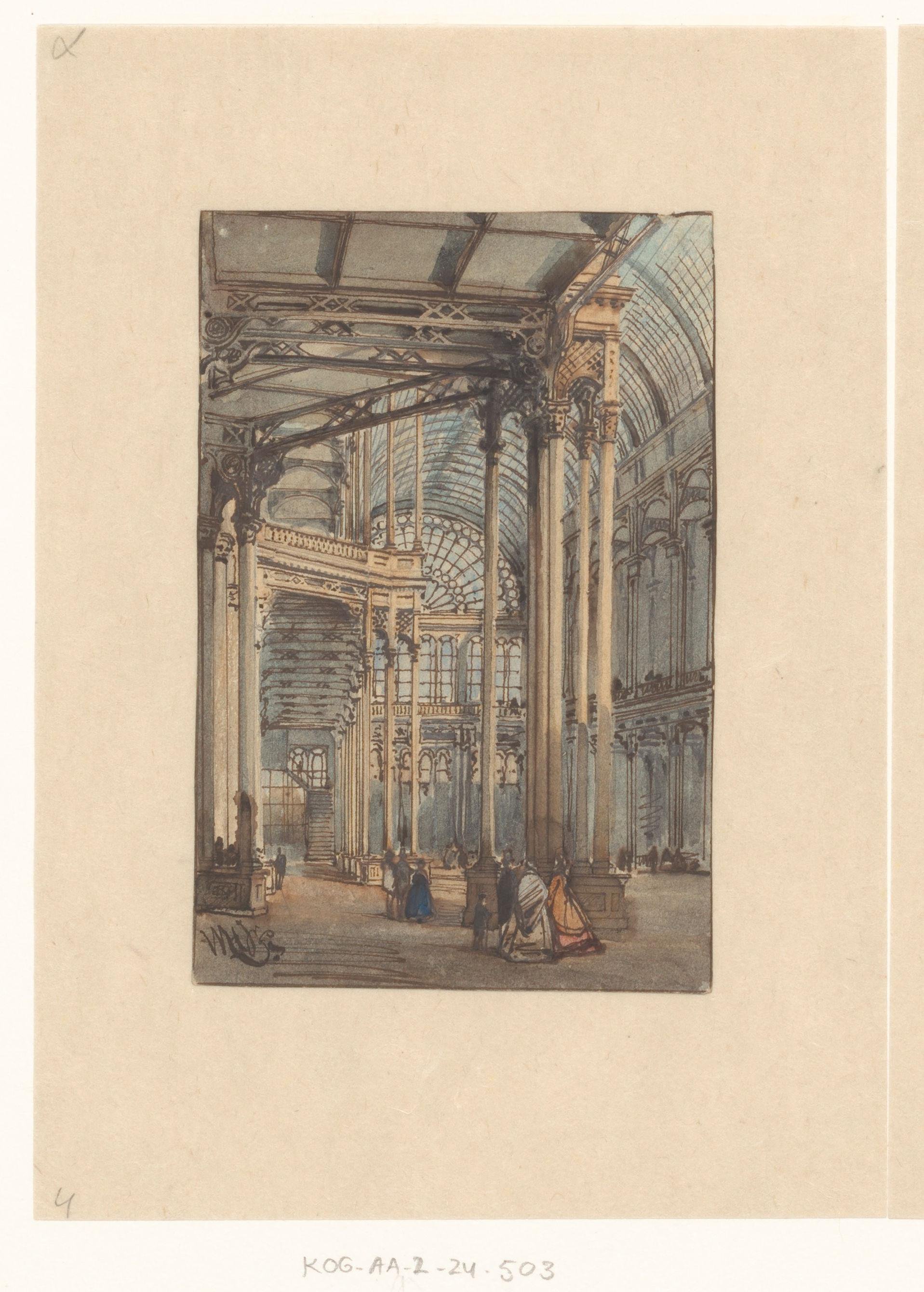 Interieur van het Paleis voor Volksvlijt, gezien naar de Grote Zaal