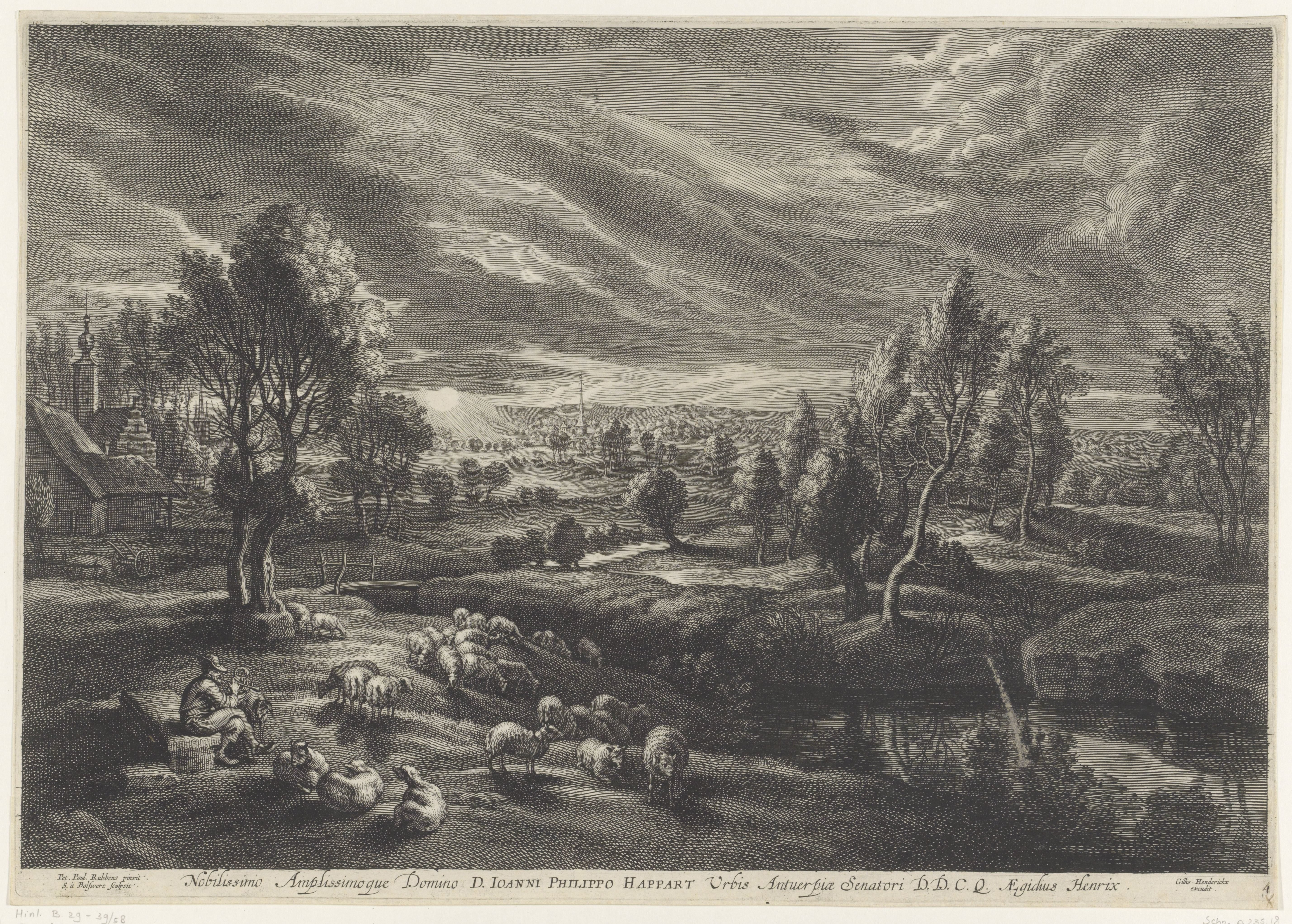 Landschap met herder en kudde schapen