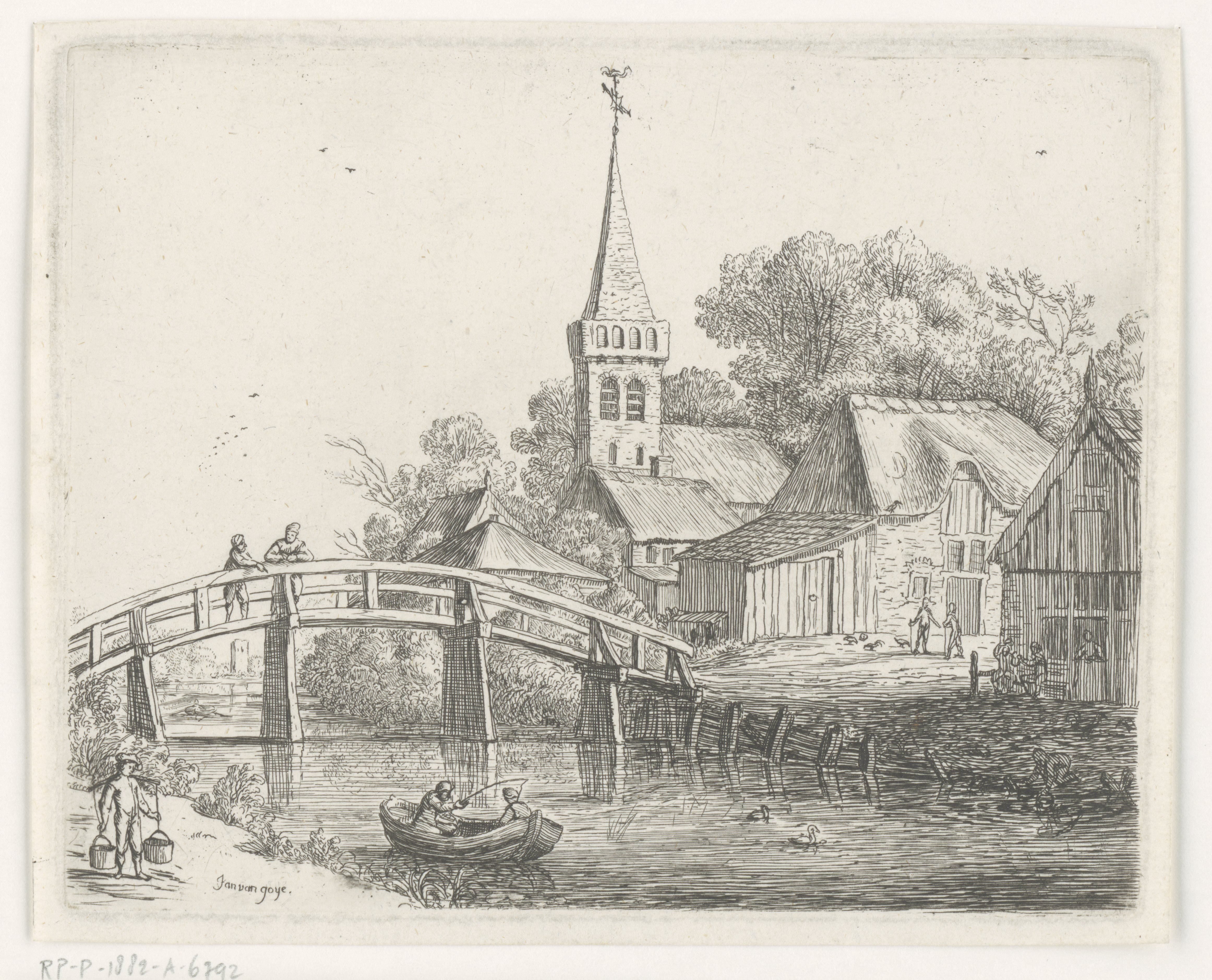 Landschap met houten brug