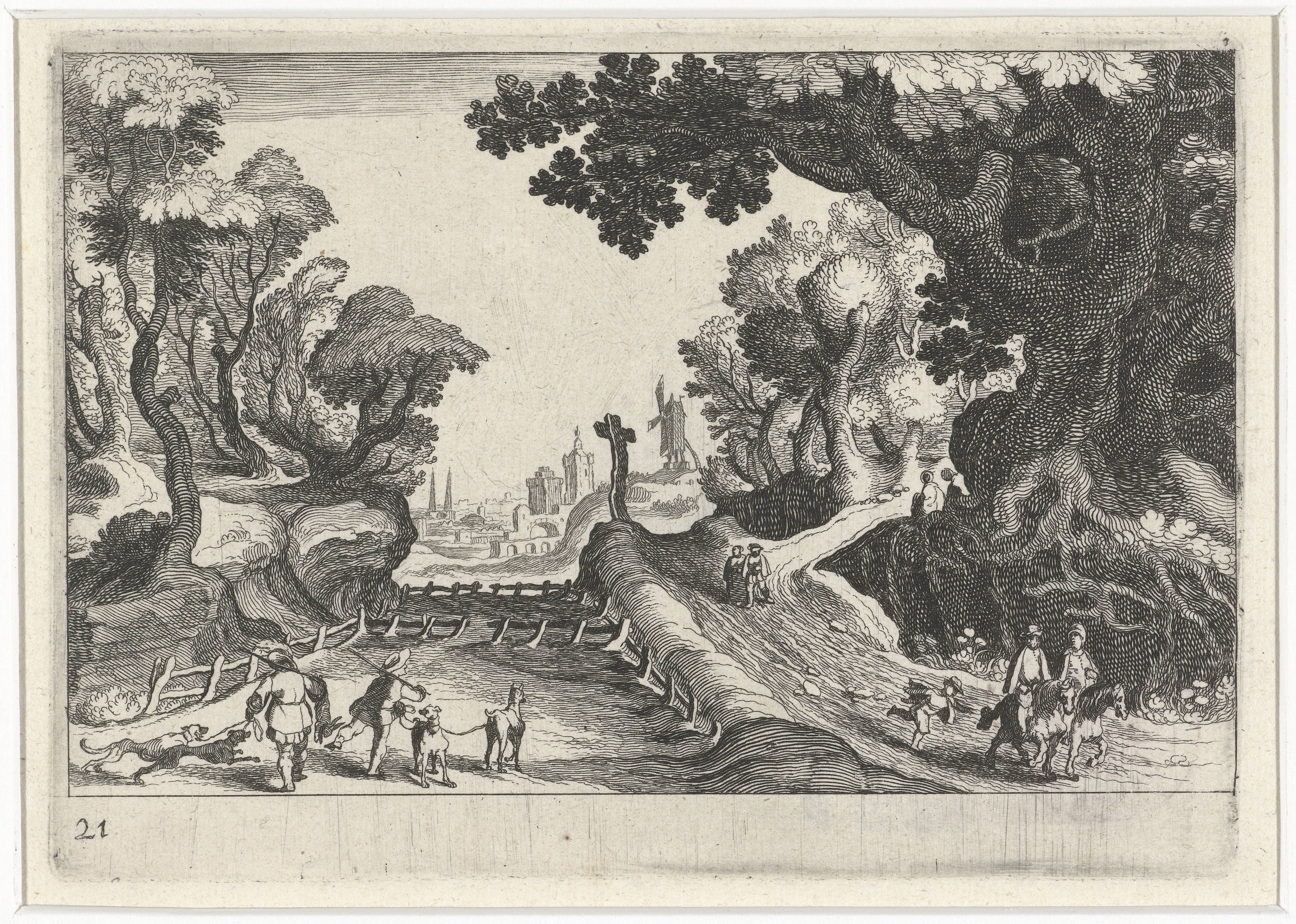 Boslandschap met een kruis langs een pad