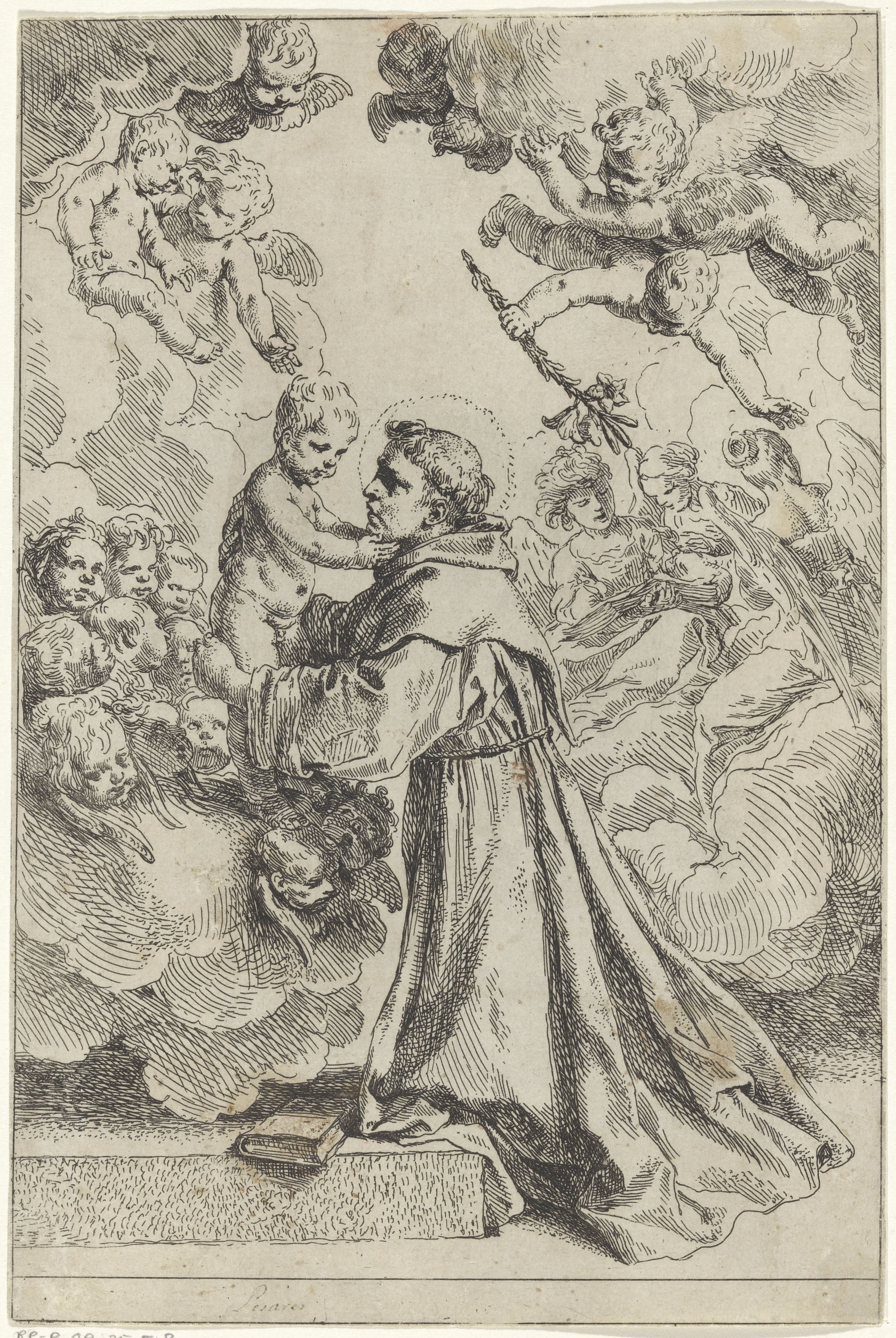 Heilige Antonius van Padua aanbidt het Christuskind