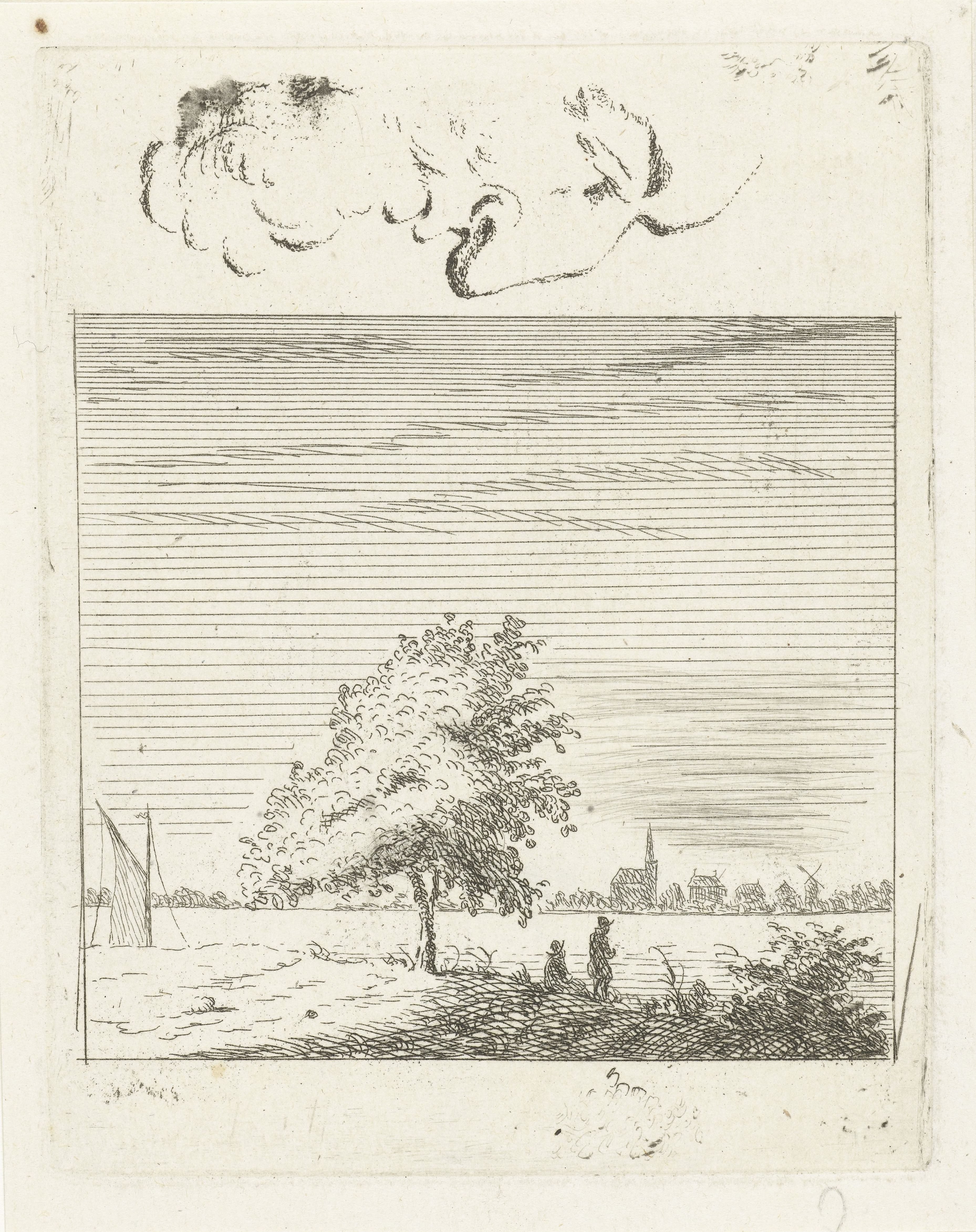 Oefenblad met landschap en gezicht