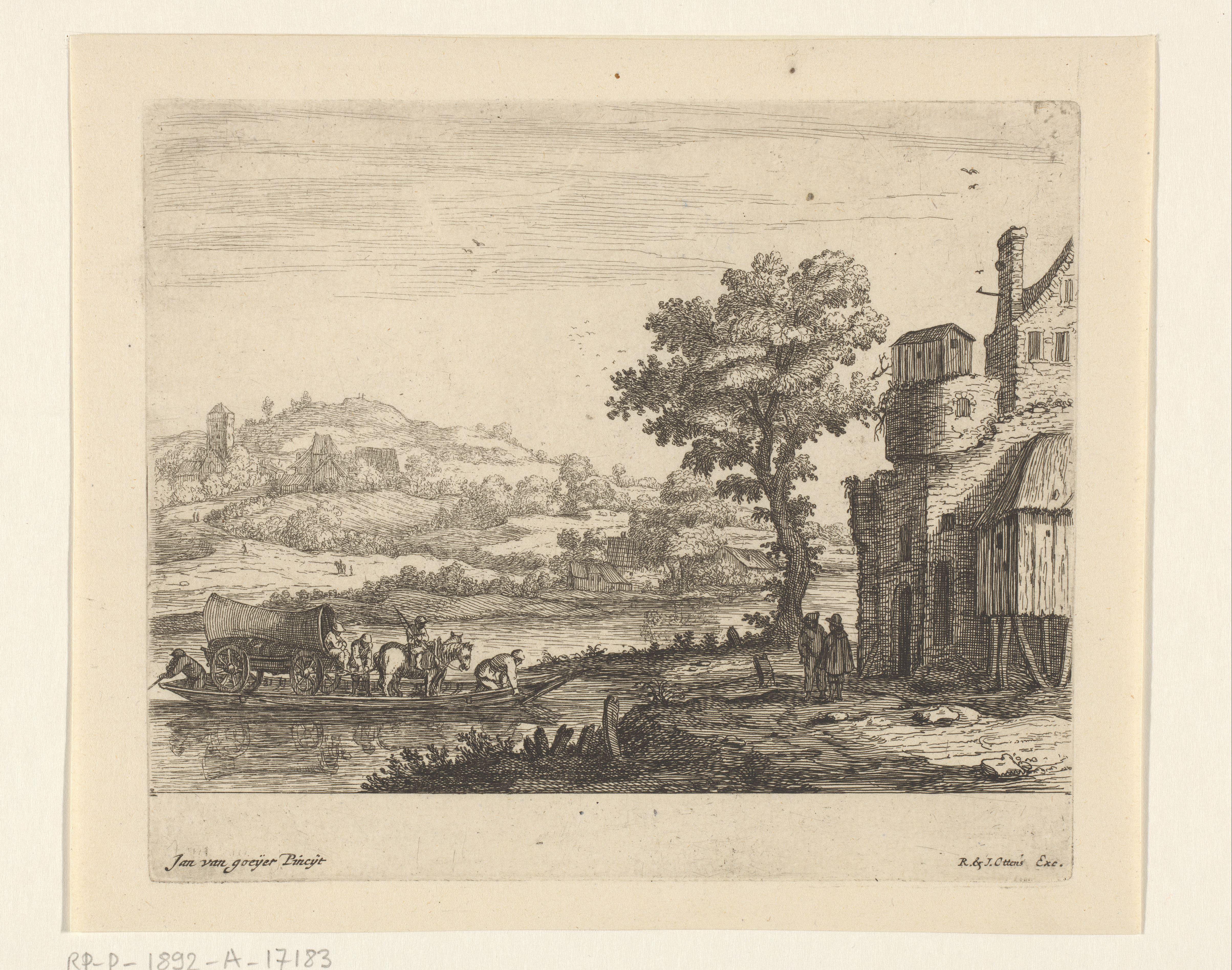 Rivierlandschap met veerboot