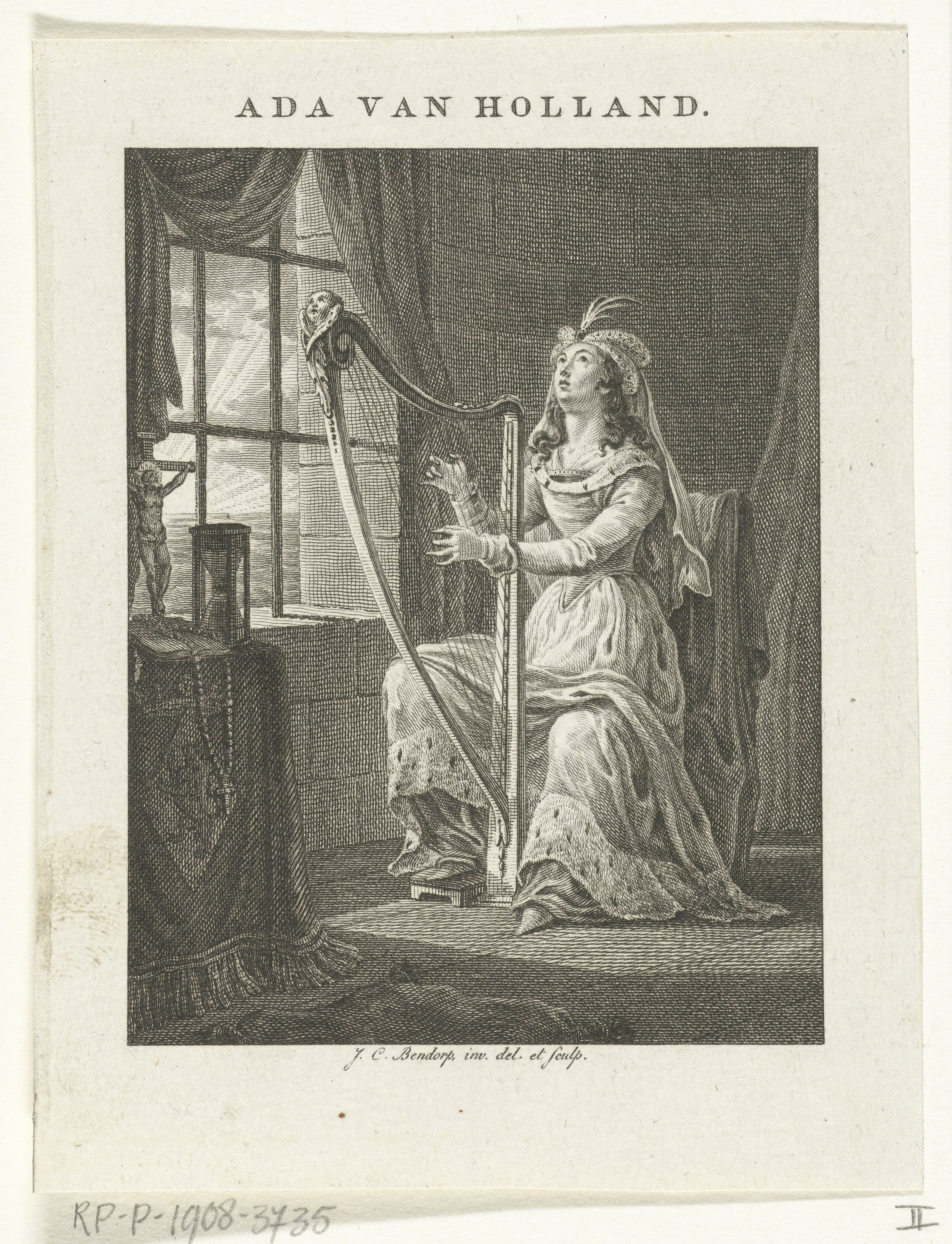 Ada gravin van Holland speelt op harp tijdens gevangenschap op Texel in 1203