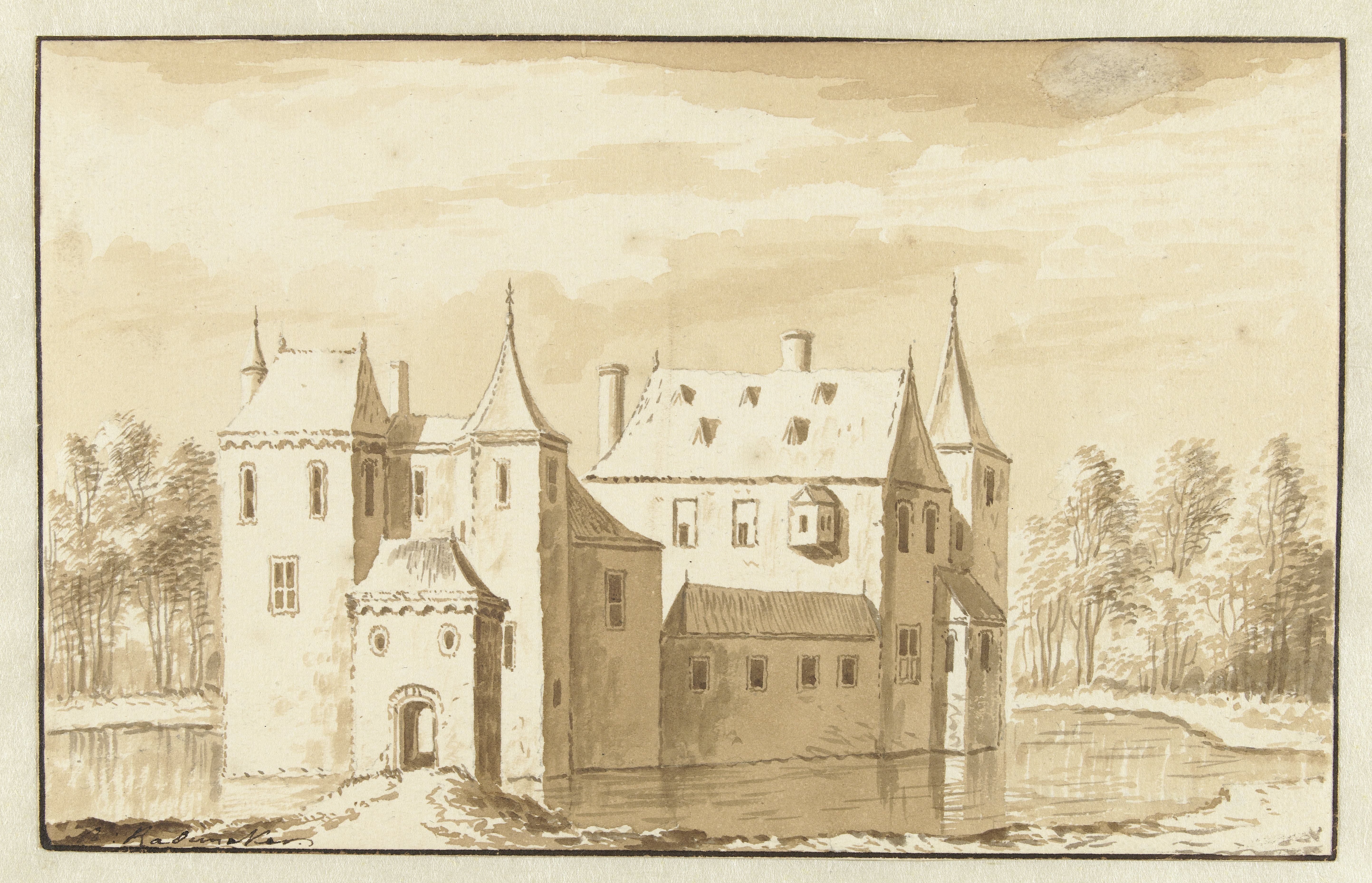 Gezicht op het kasteel Coebel bij Leiden