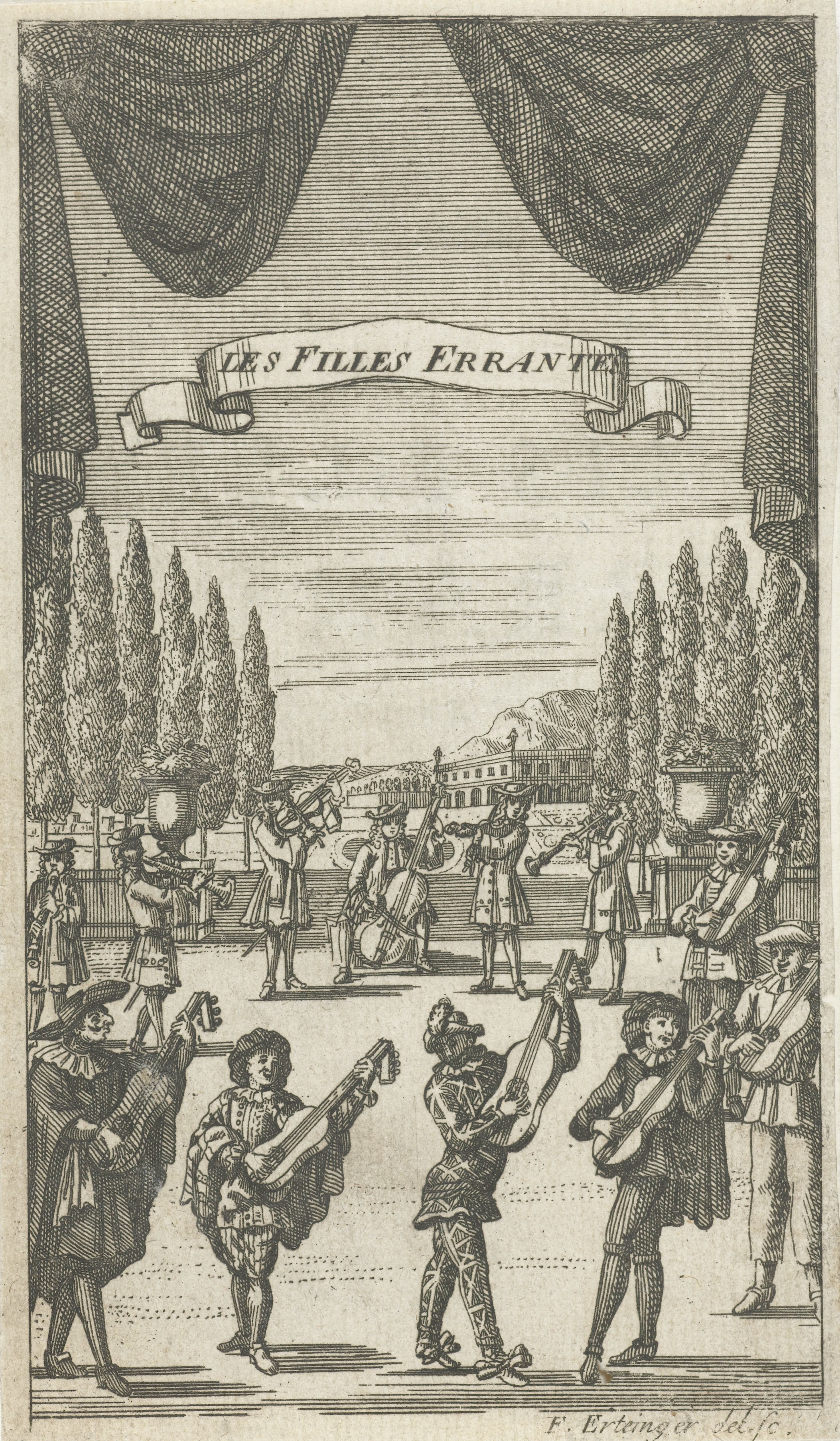 Titelpagina voor Les Filles Errantes, in Le Théâtre Italien de Gherardi, Parijs 1700