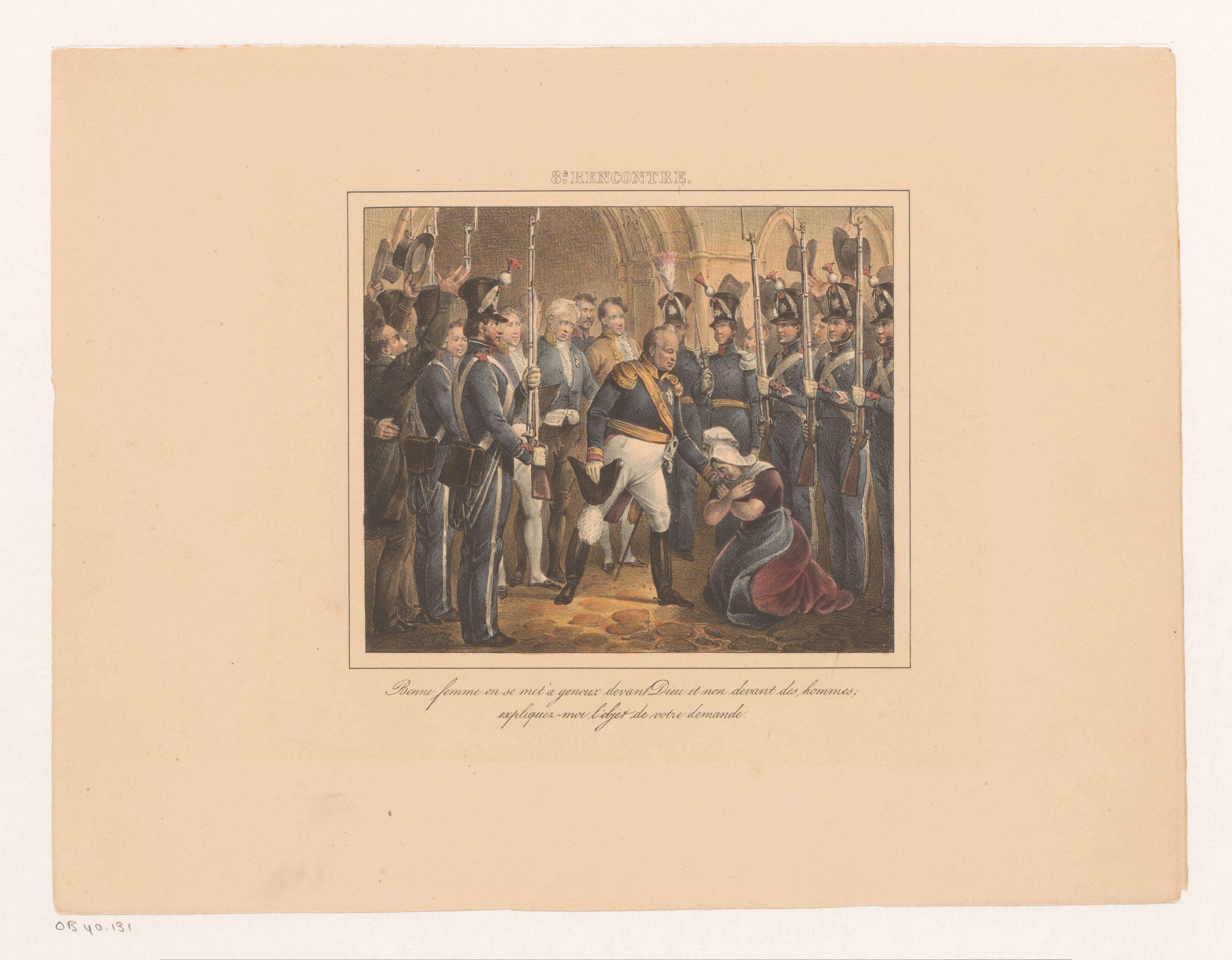 Koning Willem I met een knielende vrouw, 1829