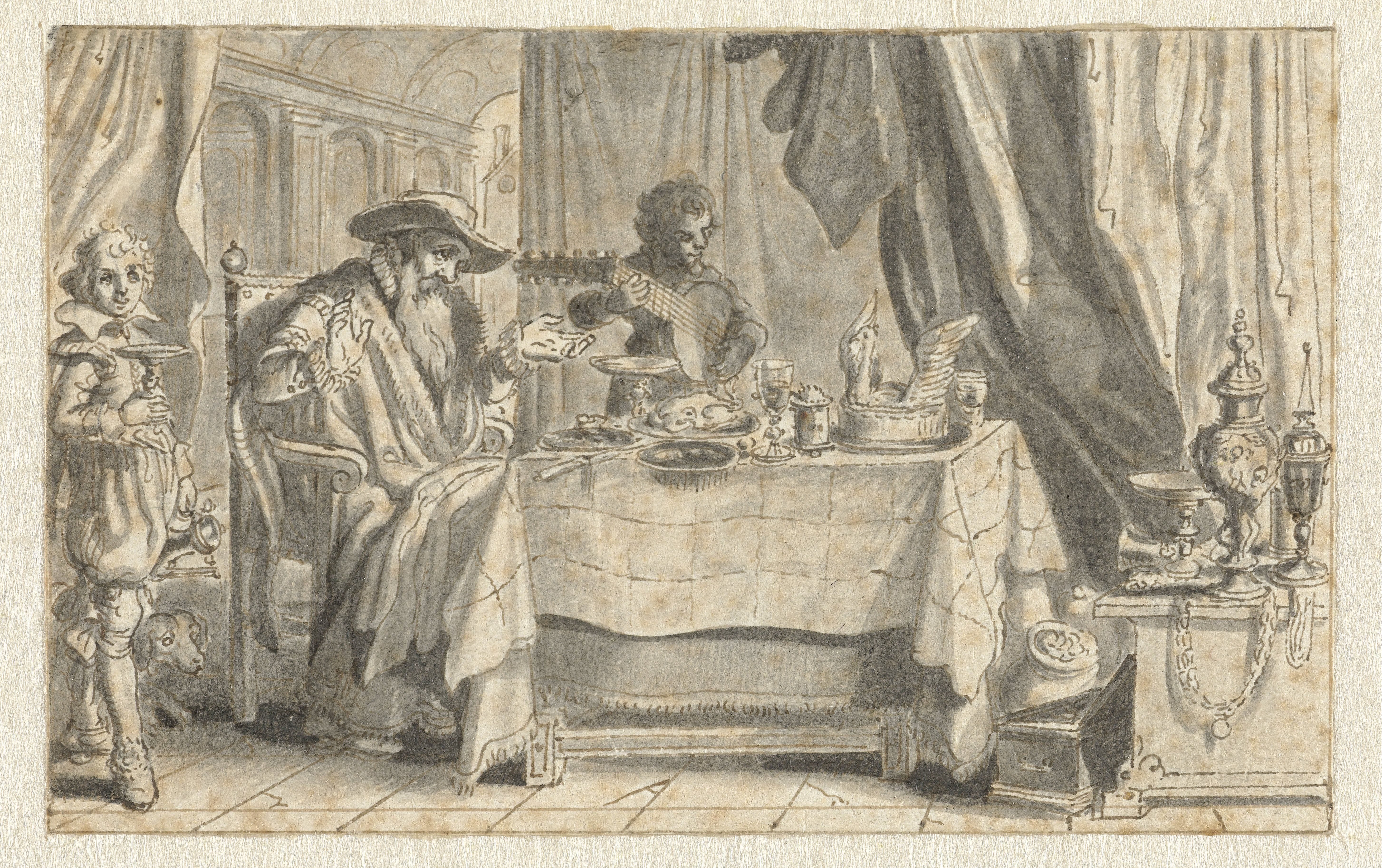 An Old Man at a Laden Table