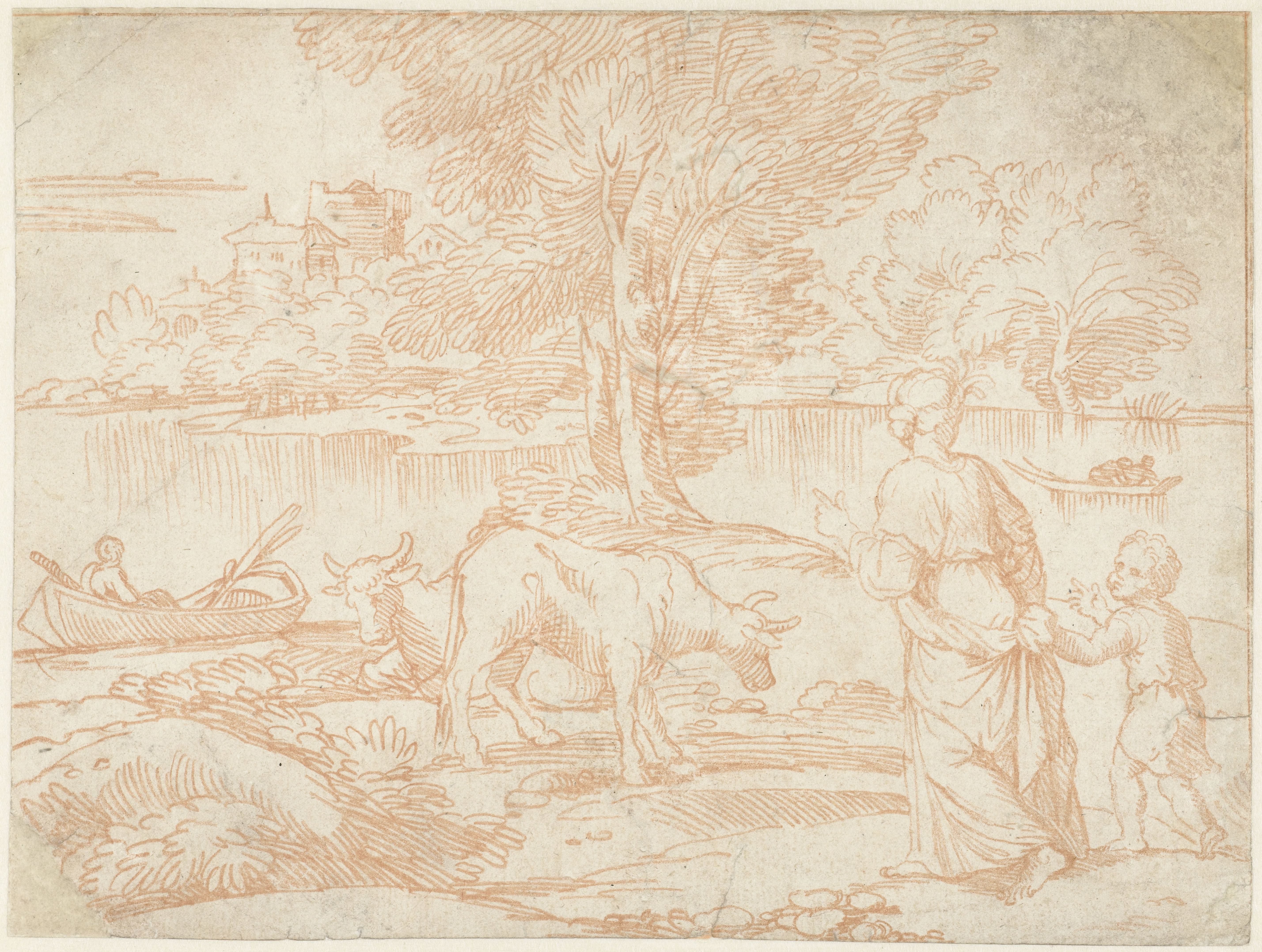 Rivierlandschap met boten