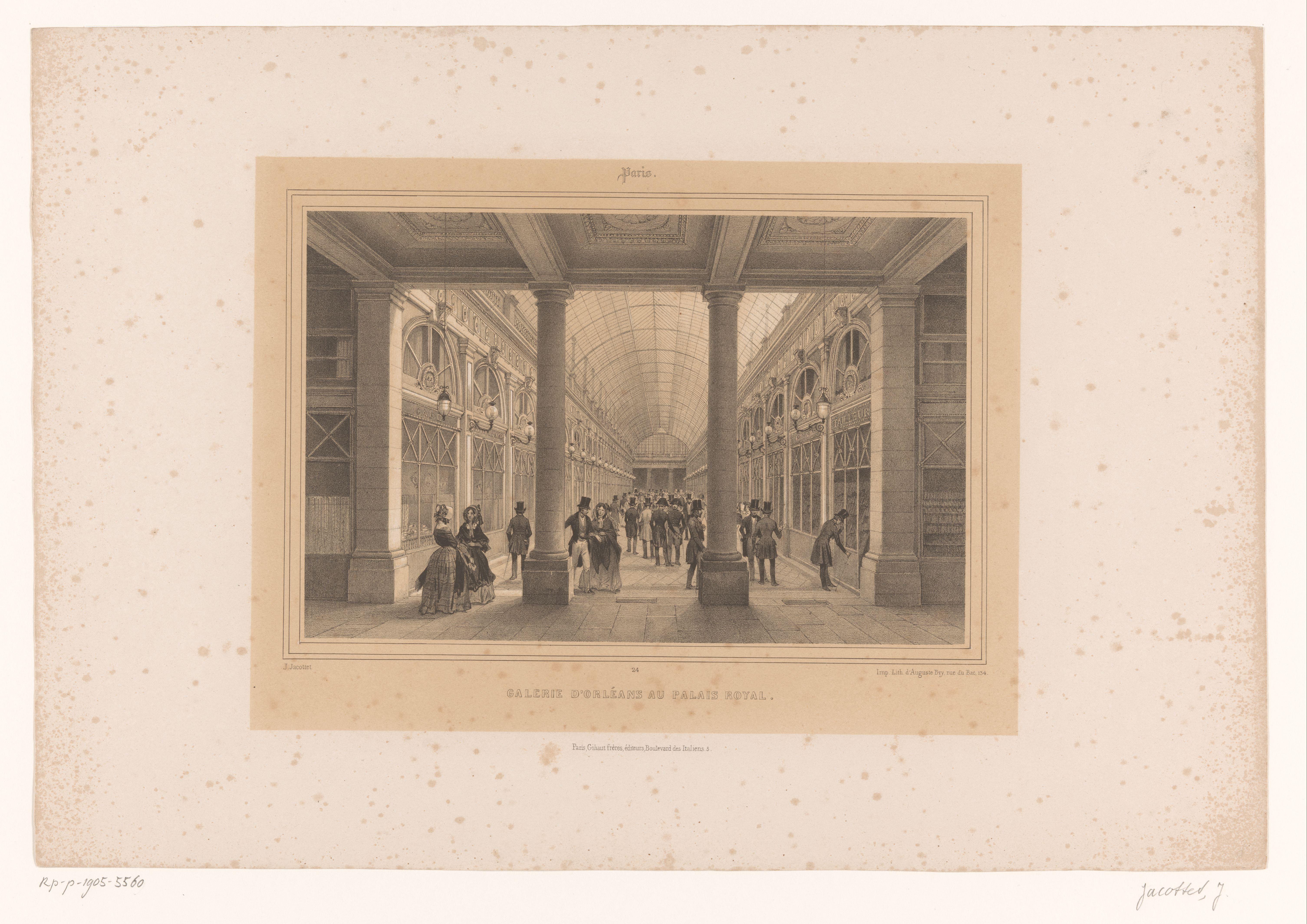 Gezicht in de Galerie d'Orléans van het Palais-Royal in Parijs