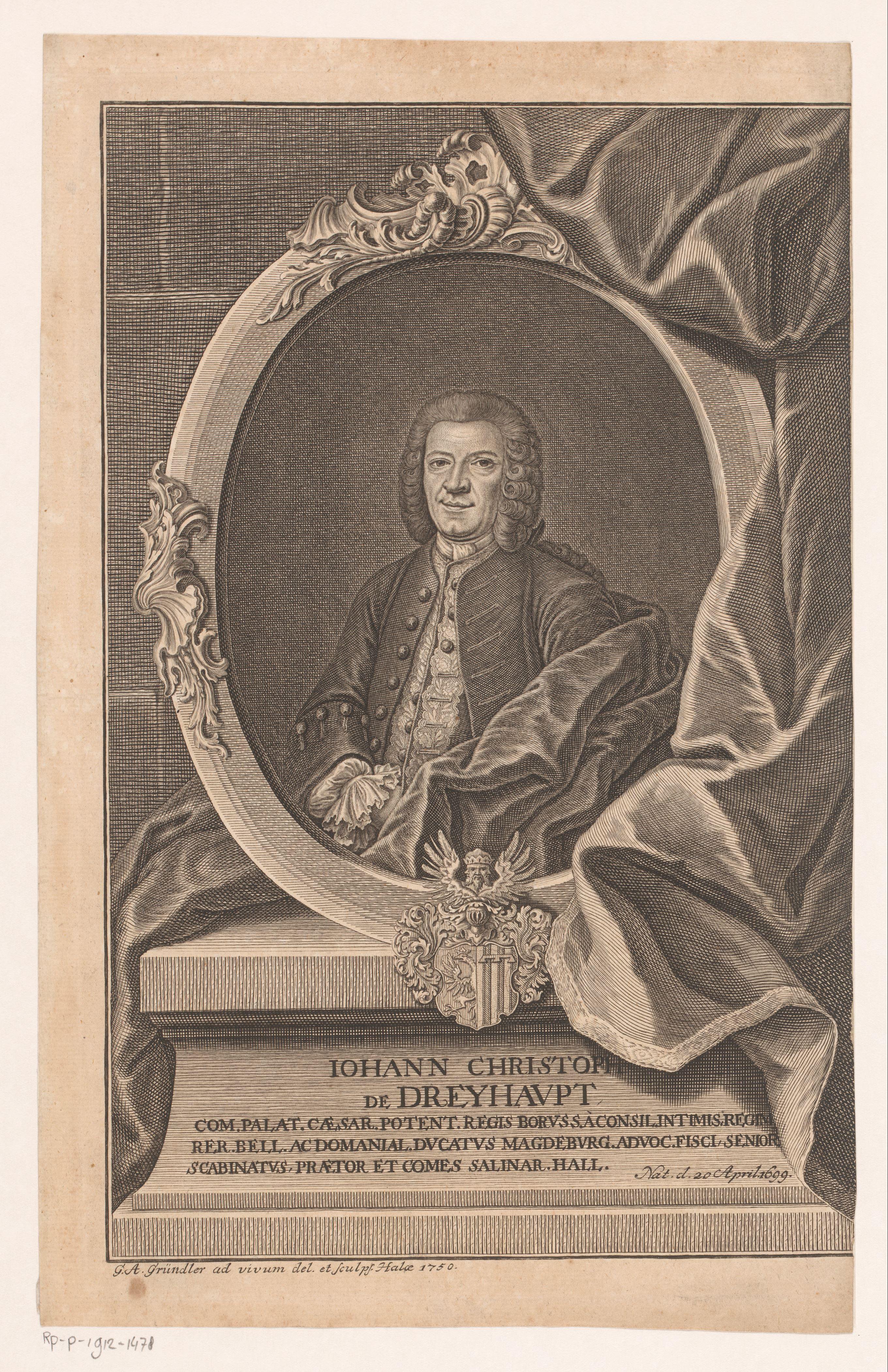Portret van Johann Christoph von Dreyhaupt