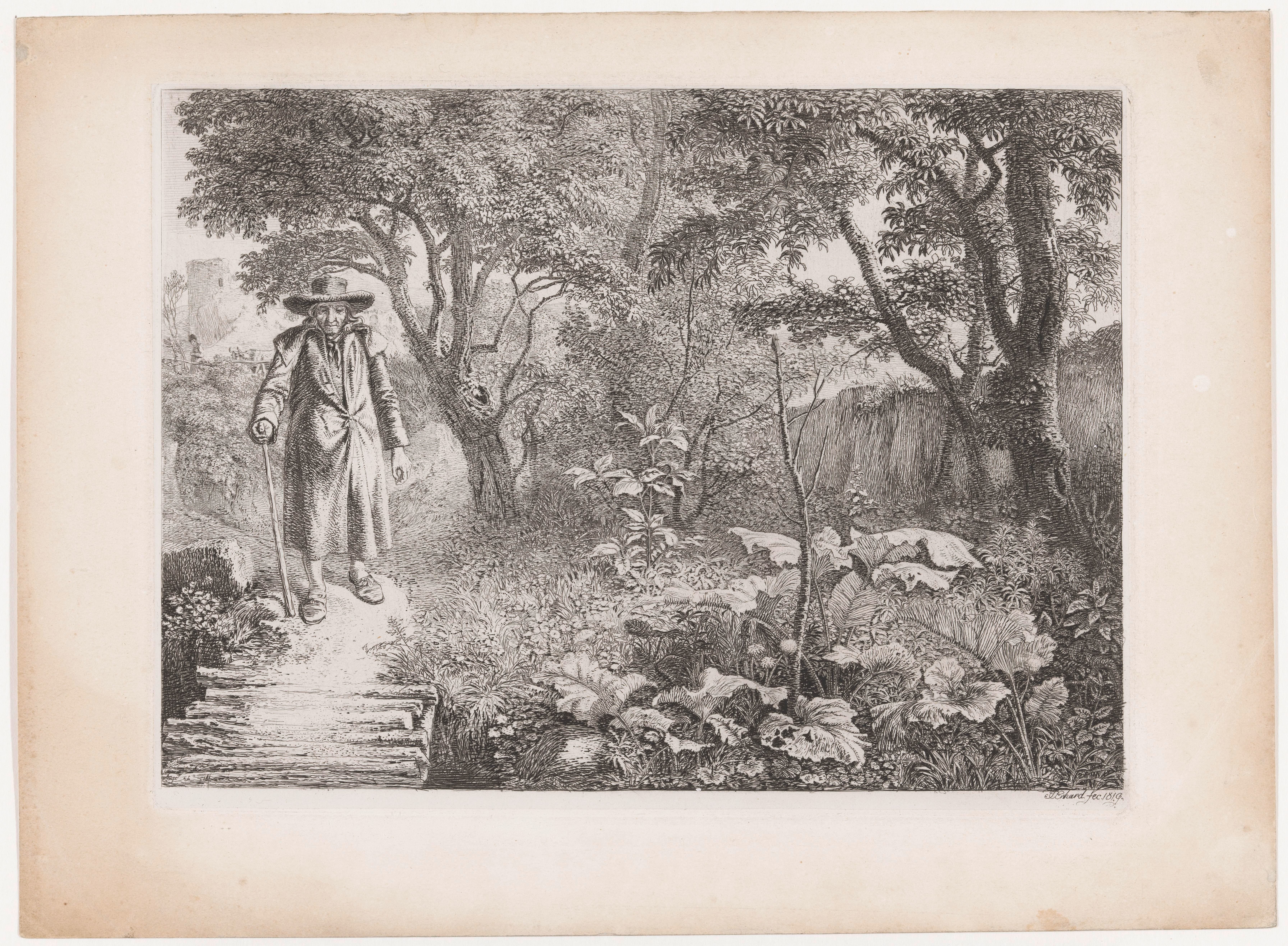 Boslandschap met een oude man