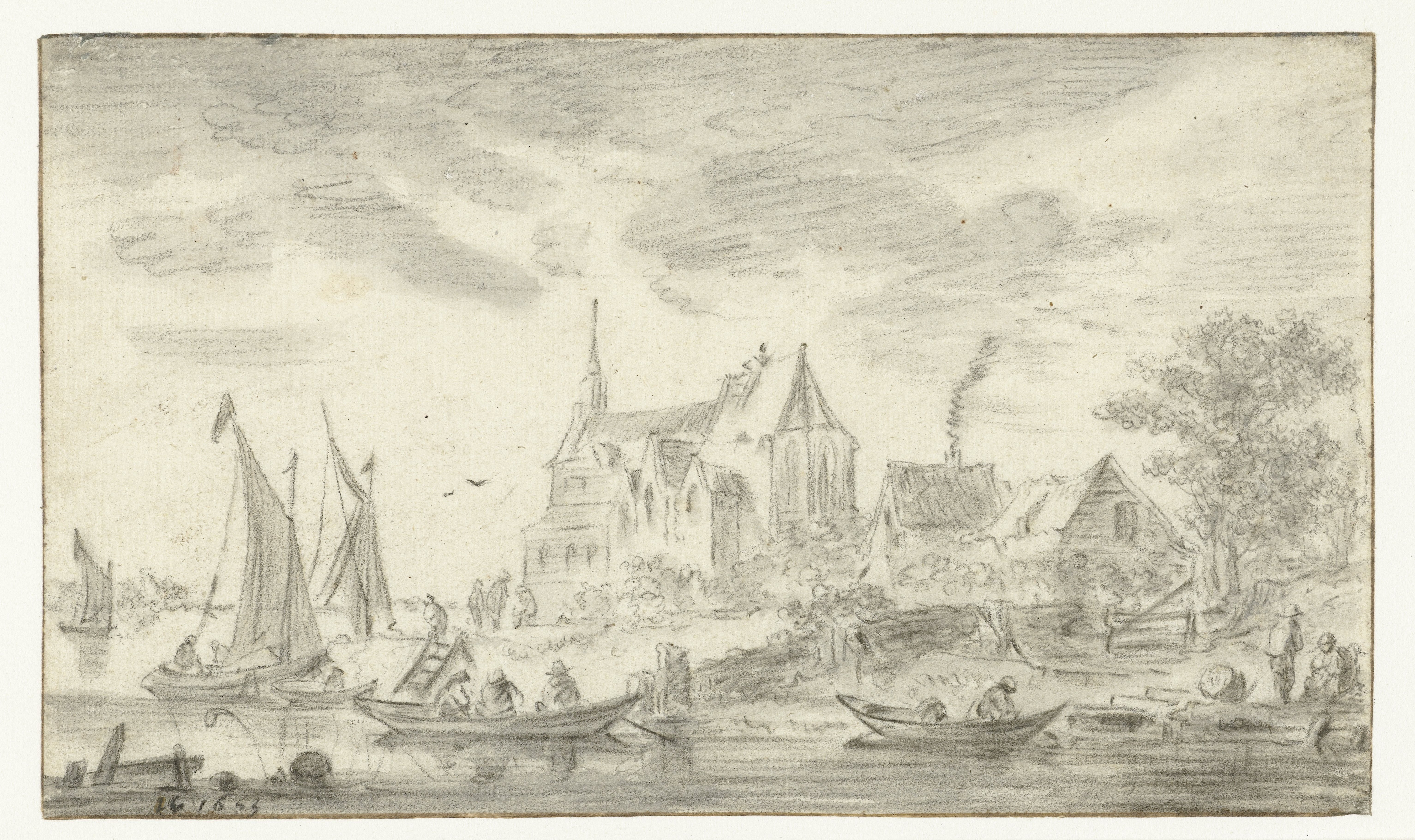 Gezicht op de Sint-Martinuskerk te Burcht, langs de Schelde
