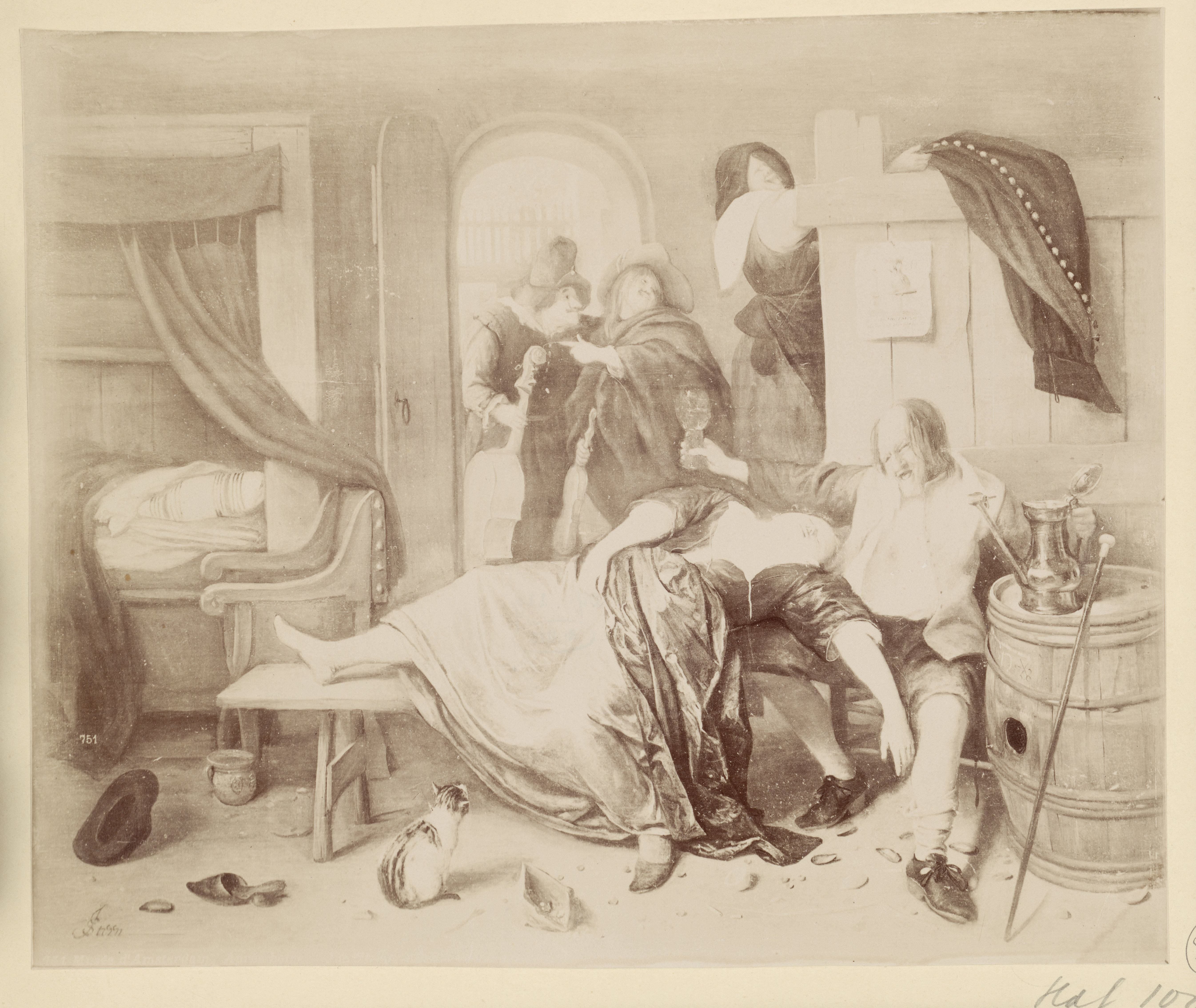Fotoreproductie van het schilderij Het dronken paar door Jan Steen