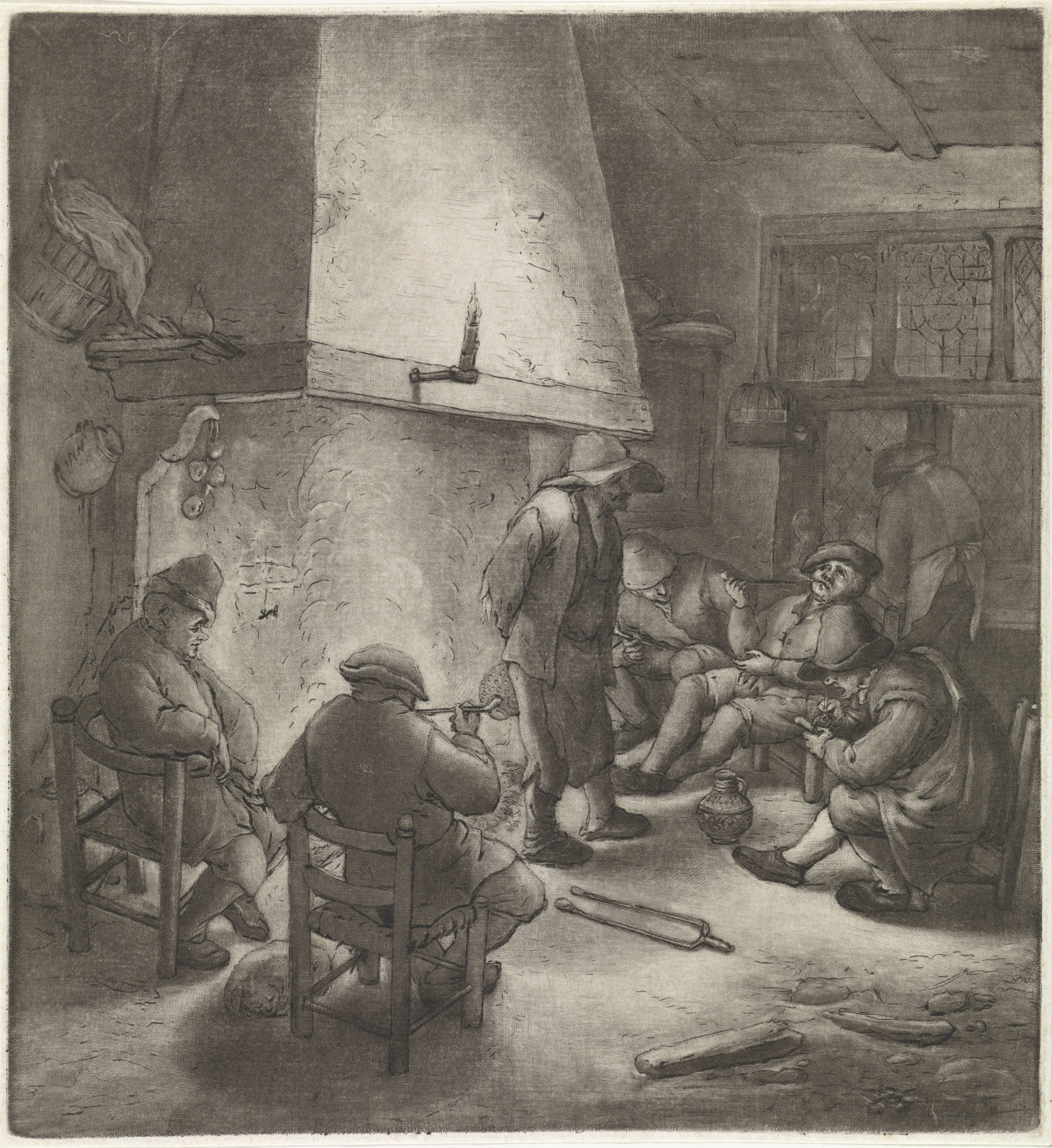 Rokende boeren bij een schouw