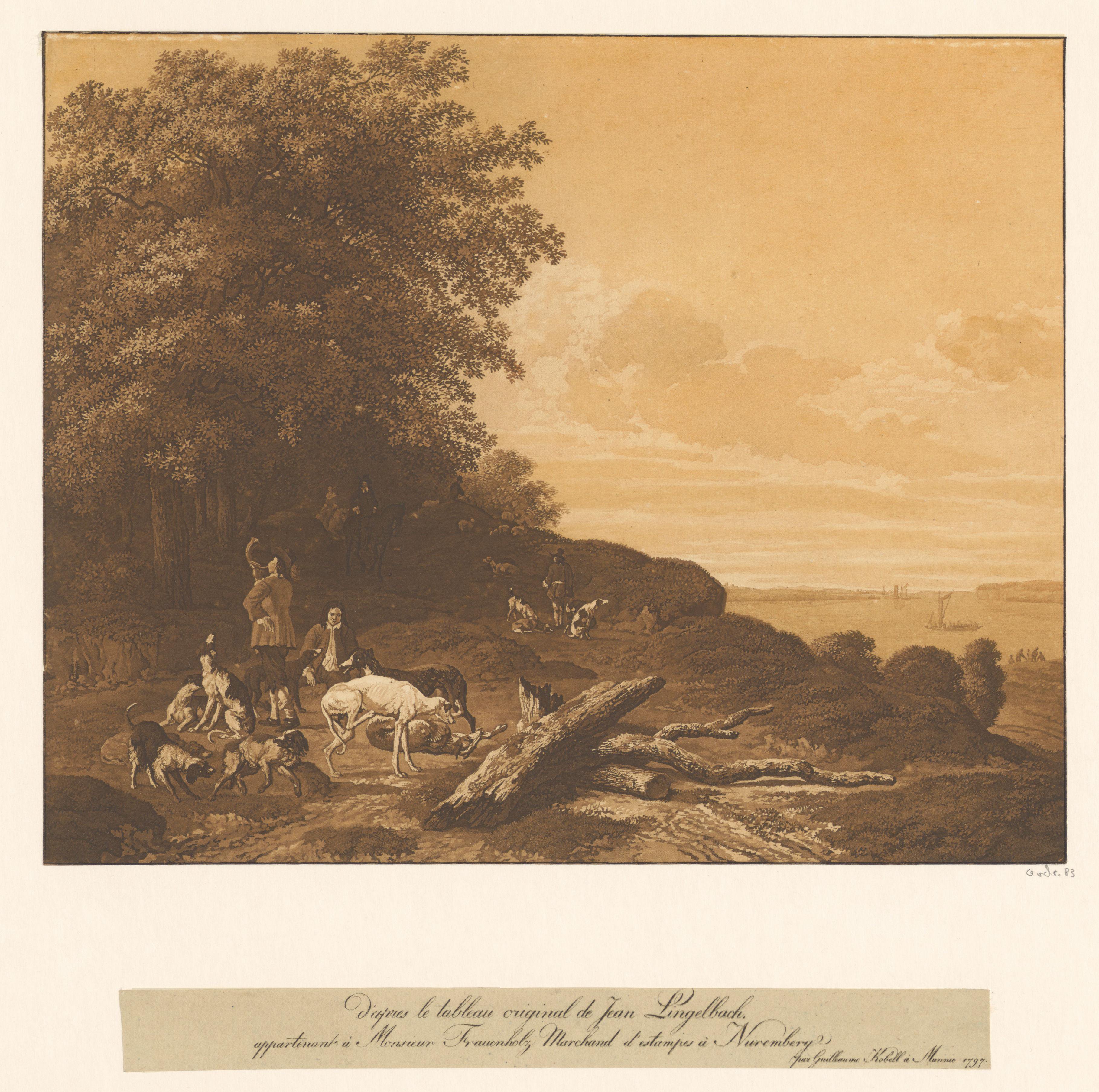 Landschap met jagers aan de bosrand