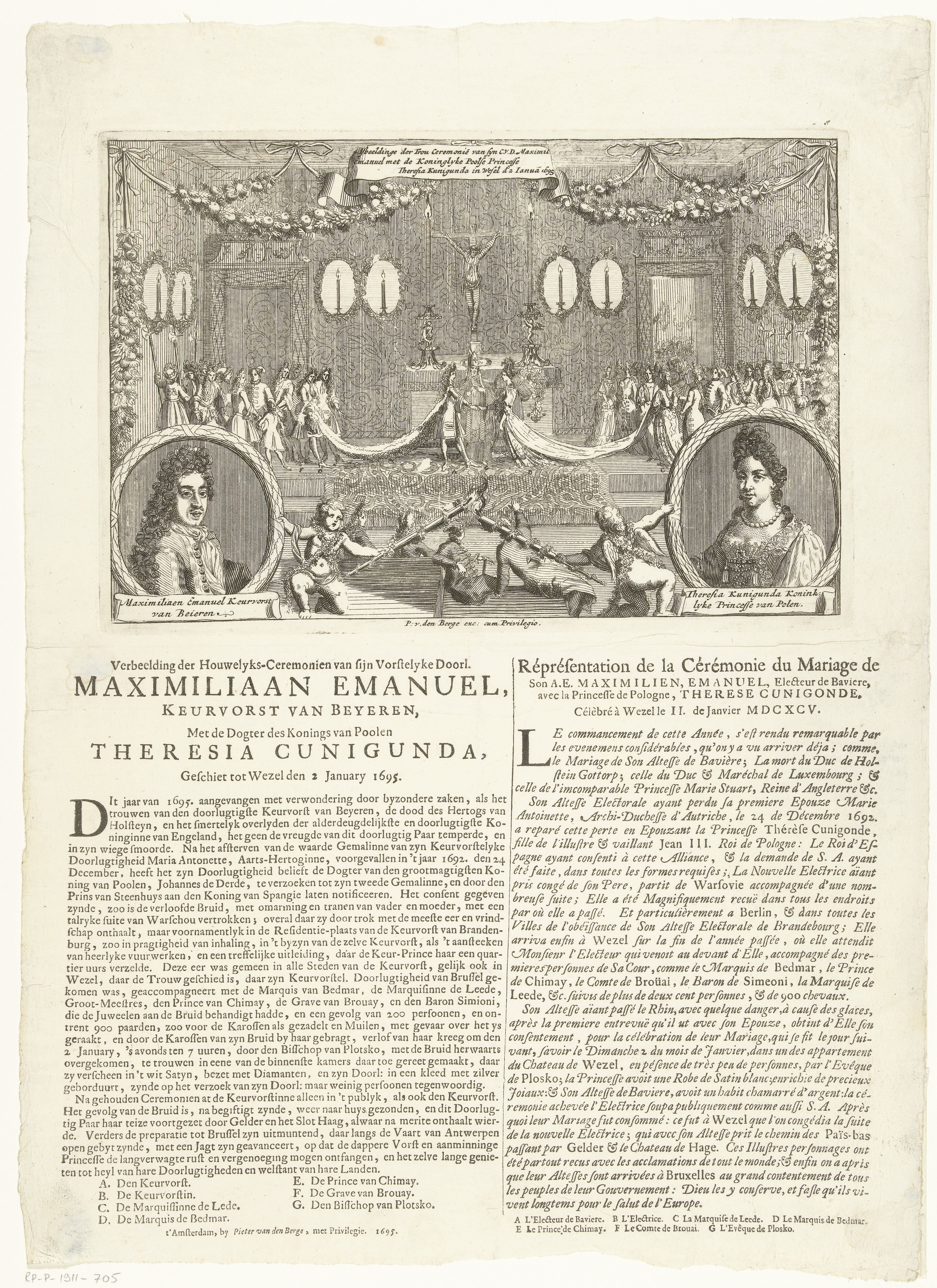 Huwelijk van Maximiliaan Emanuel, Keurvorst van Beieren en landvoogt der Nederlanden met Theresia Kunigunde van Polen