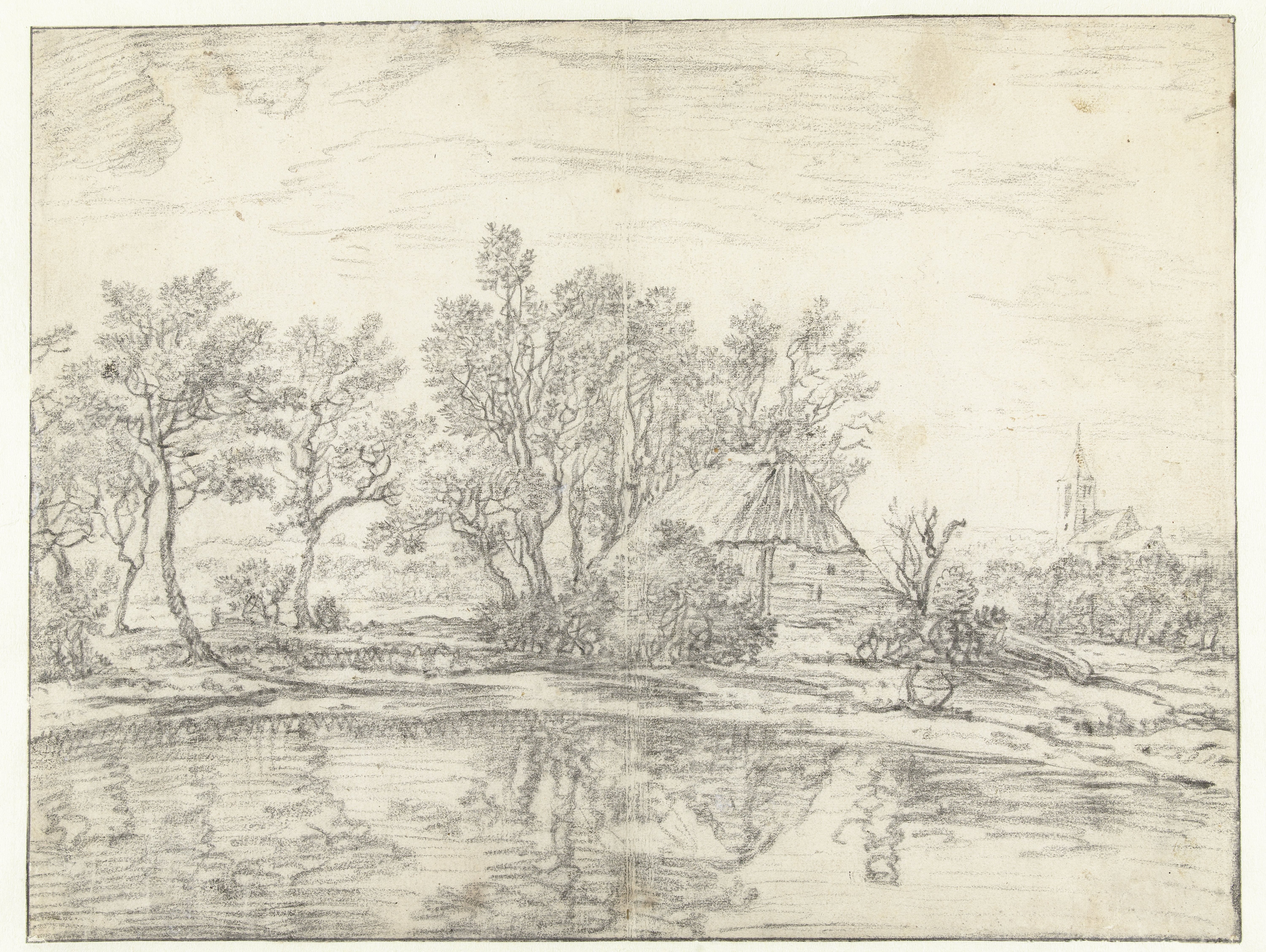 Landschap met boerderij bij water