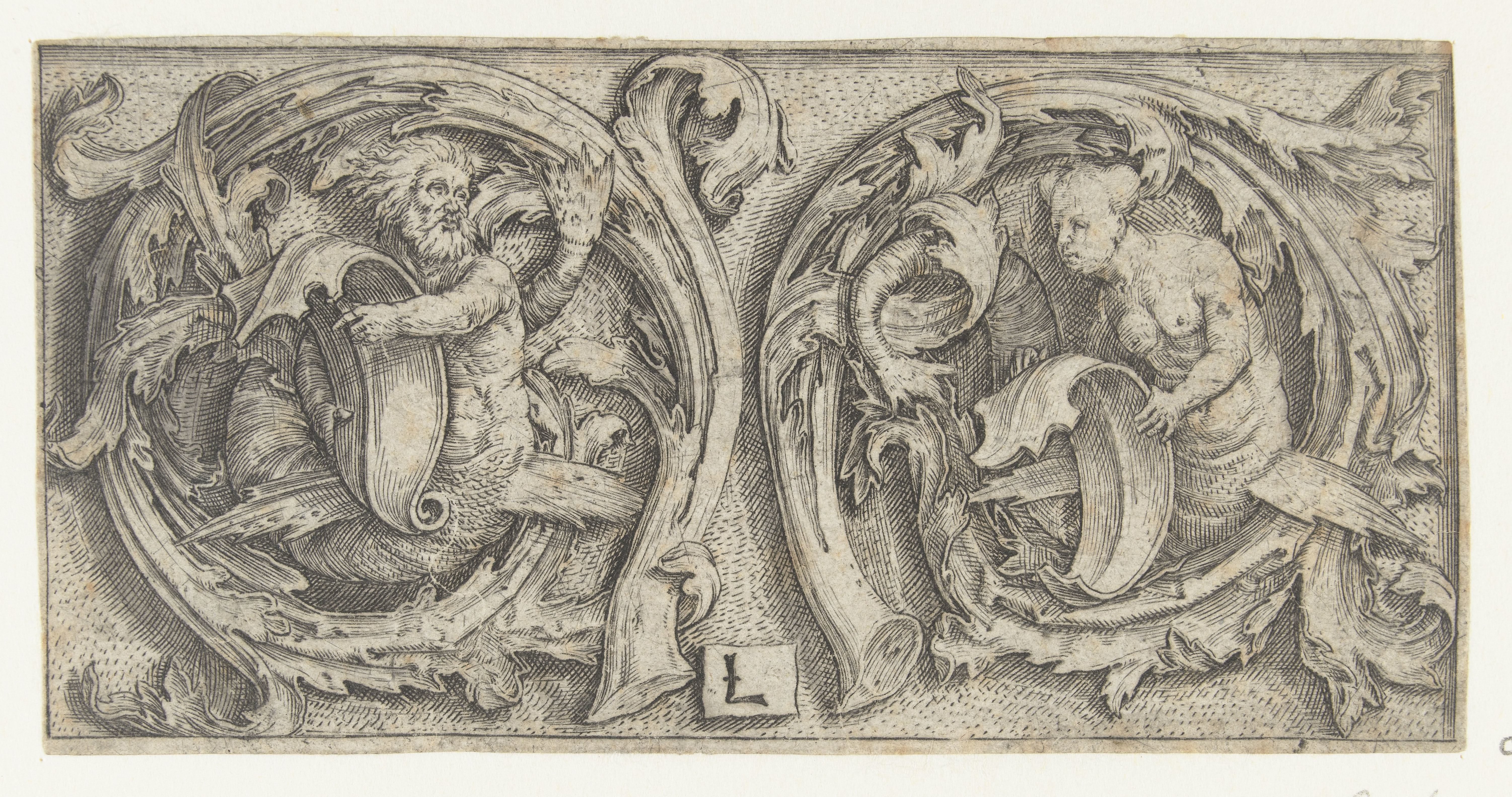 Ornament met triton en sirene