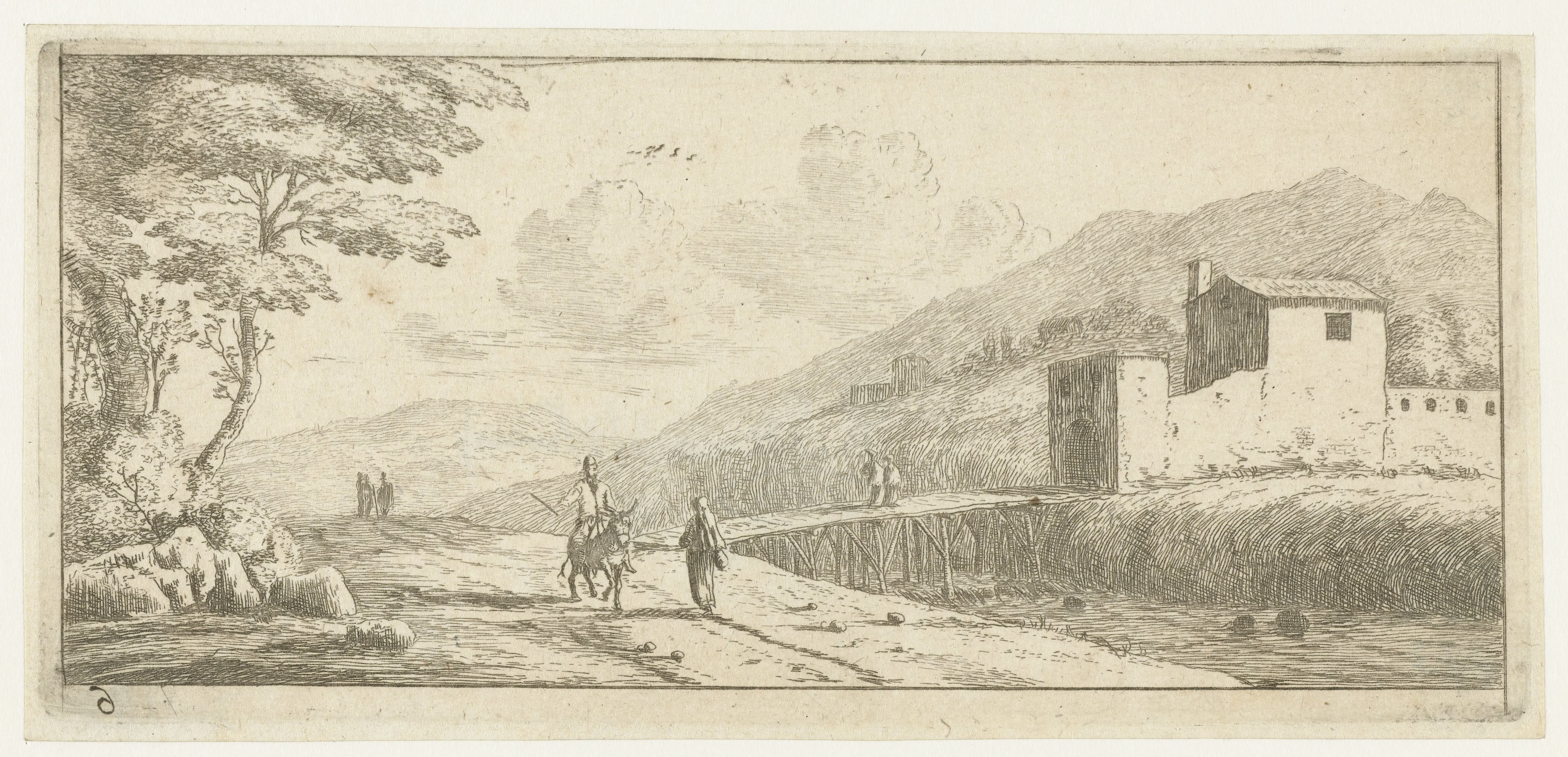 Landschap met een man op een ezel
