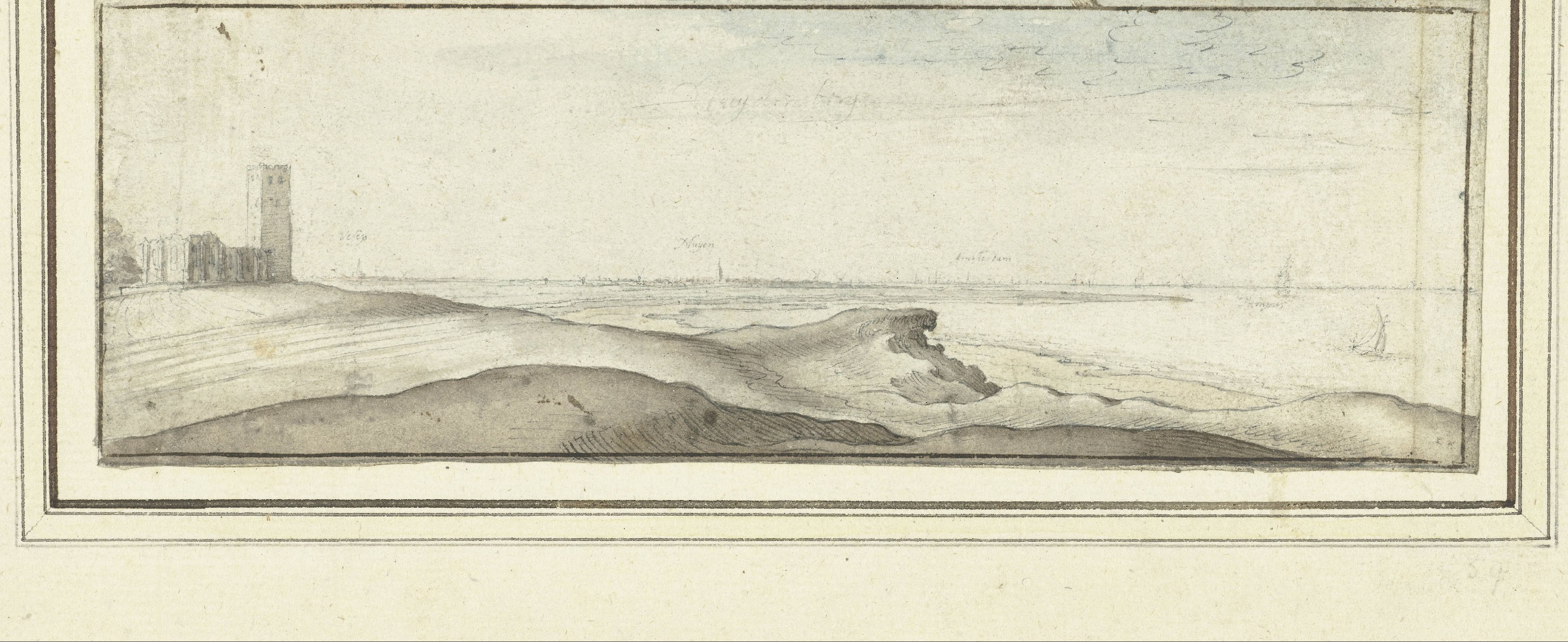 Gezicht van Muiderberg op Weesp, Muiden en Amsterdam