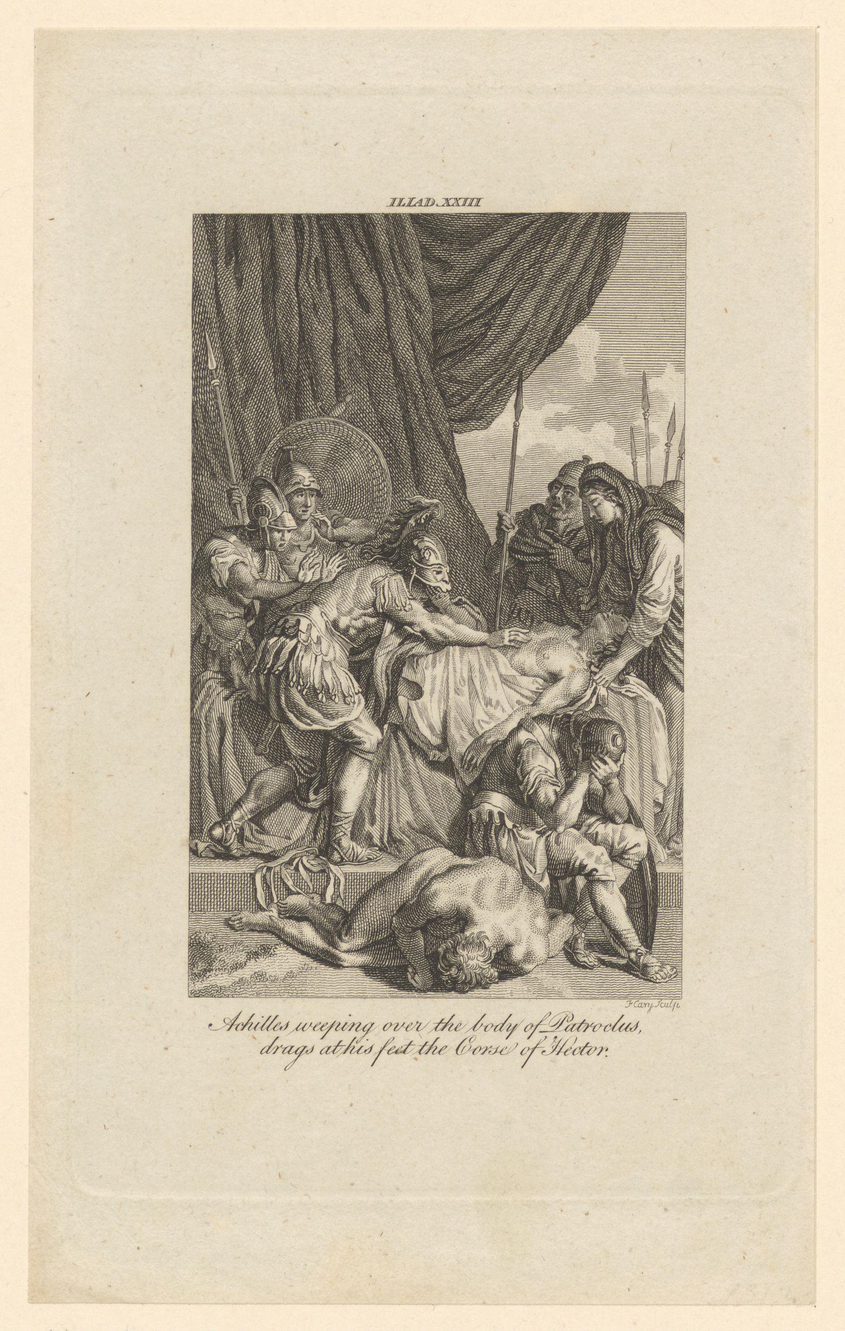 Achilles treurt om de dood van Patroclus