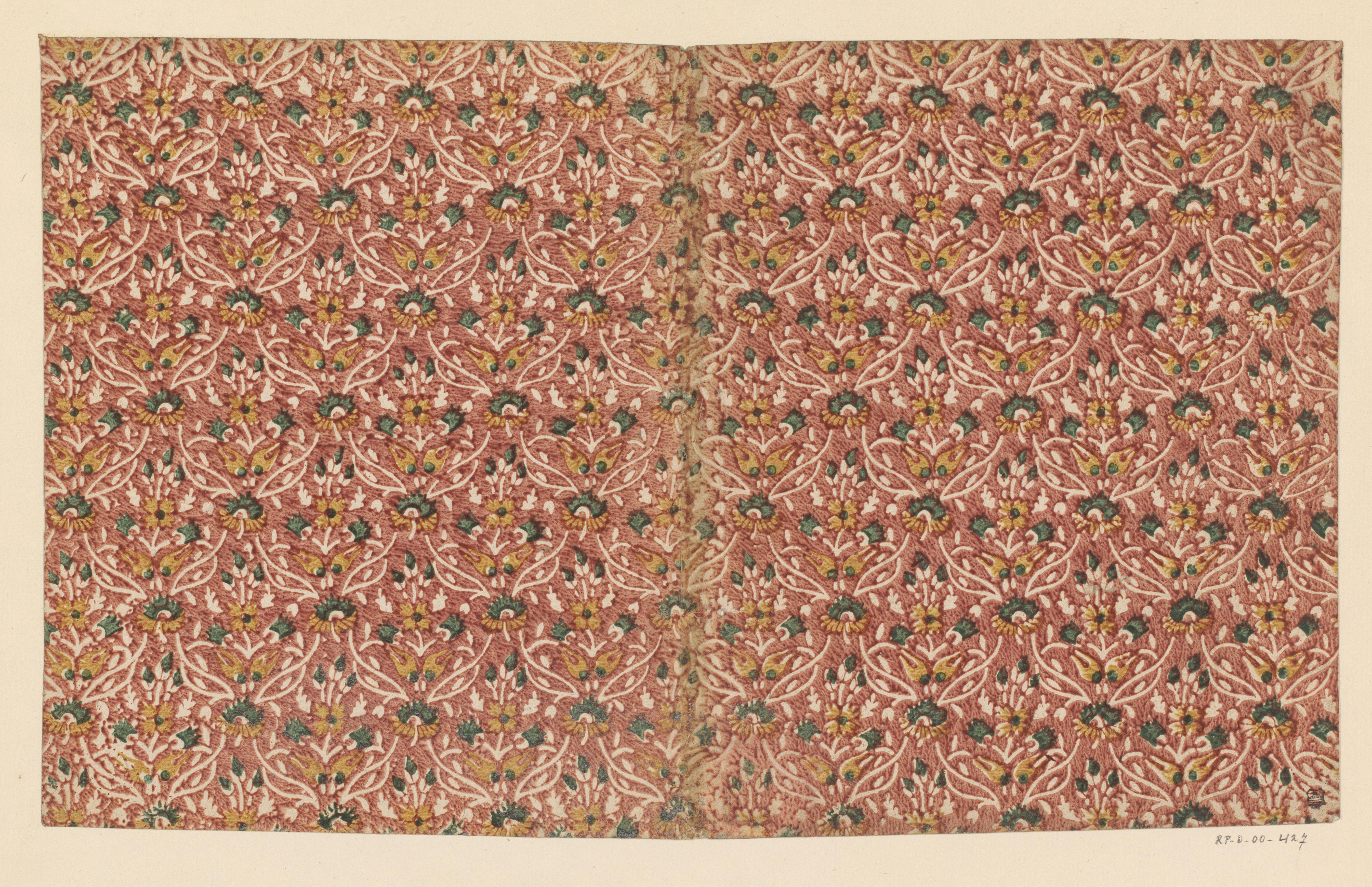 Blad met regelmatig strooipatroon van uitgespaarde bloemen