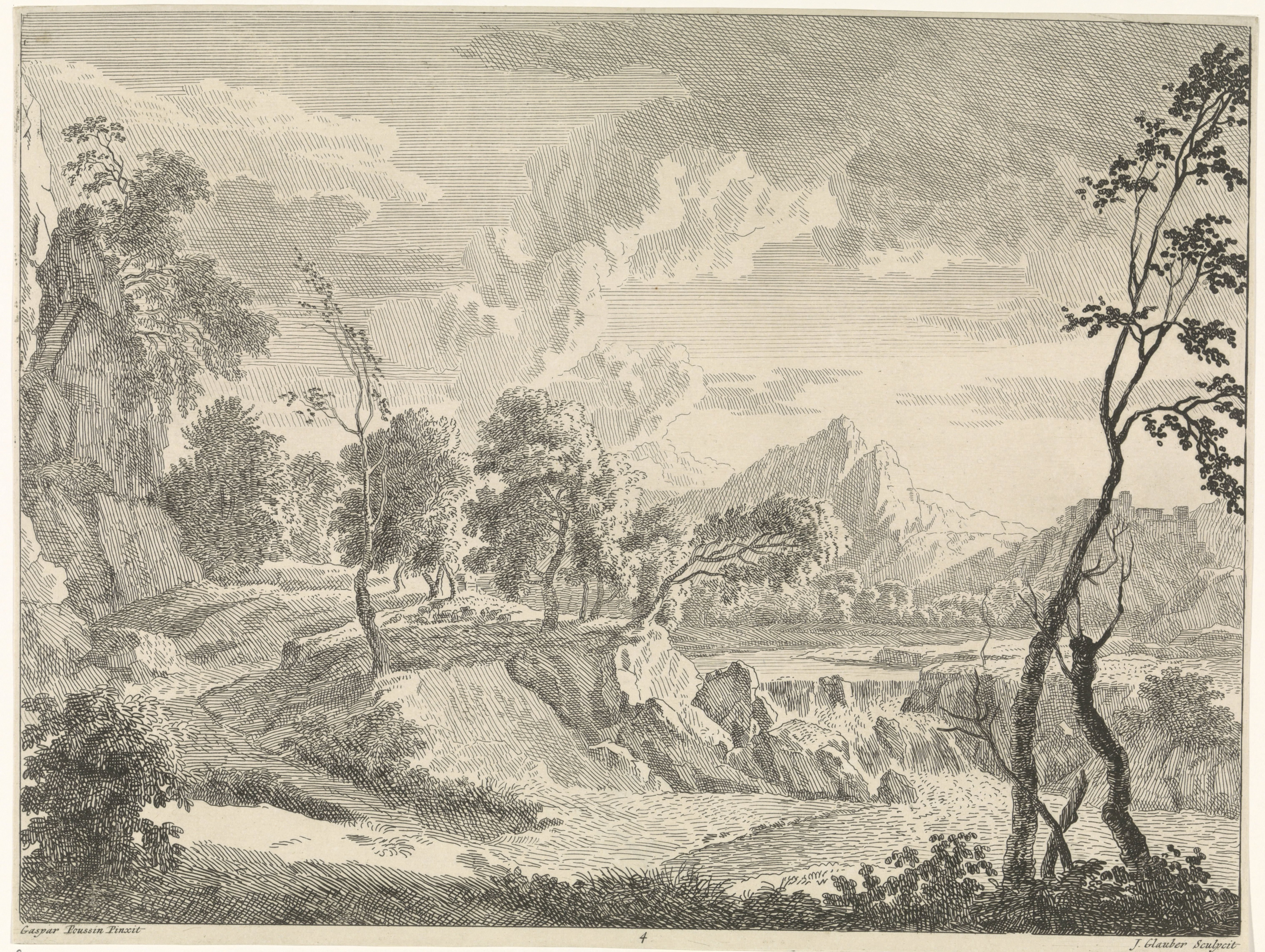 Heuvelachtig landschap met waterval
