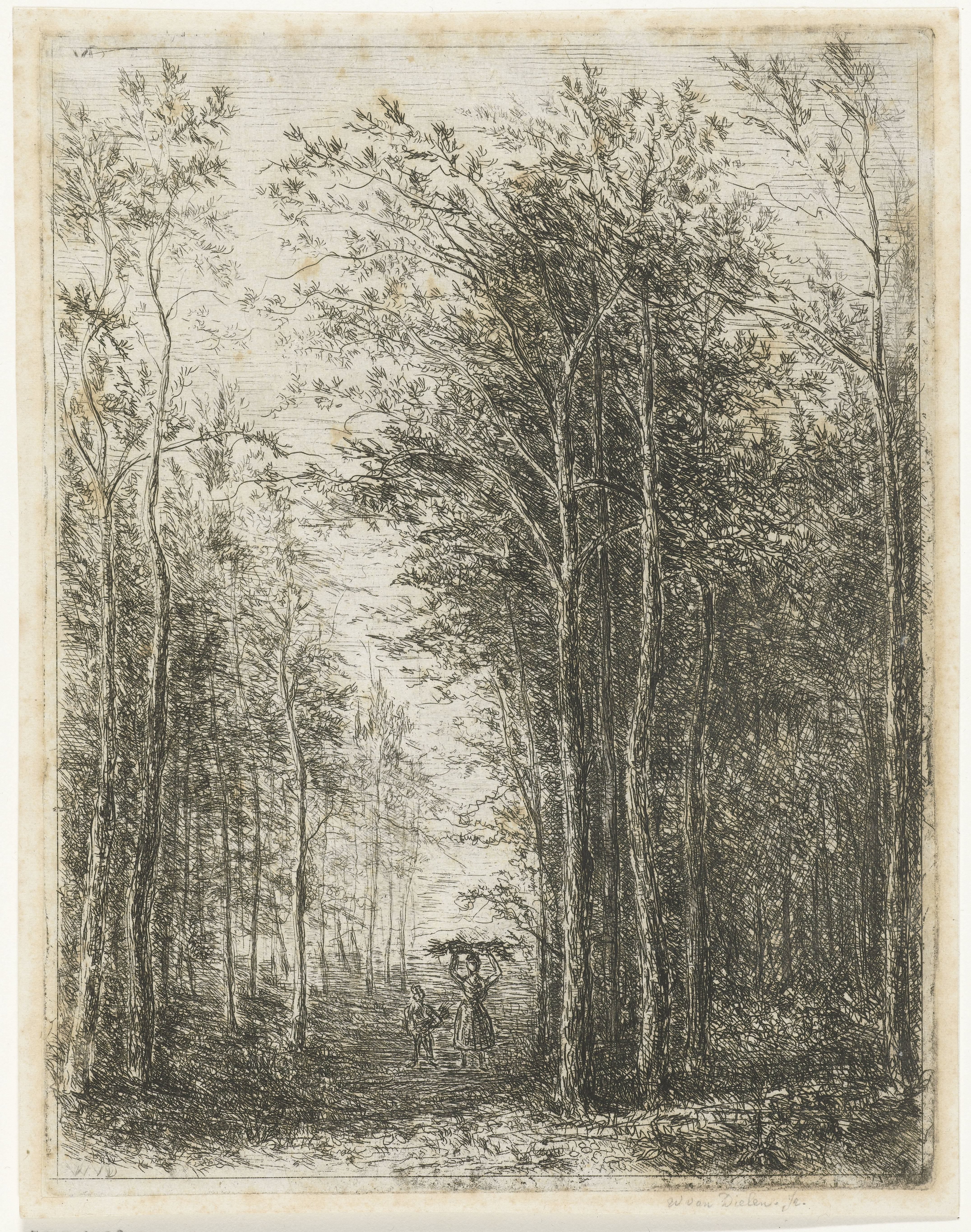 Boslandschap met houtsprokkelaars