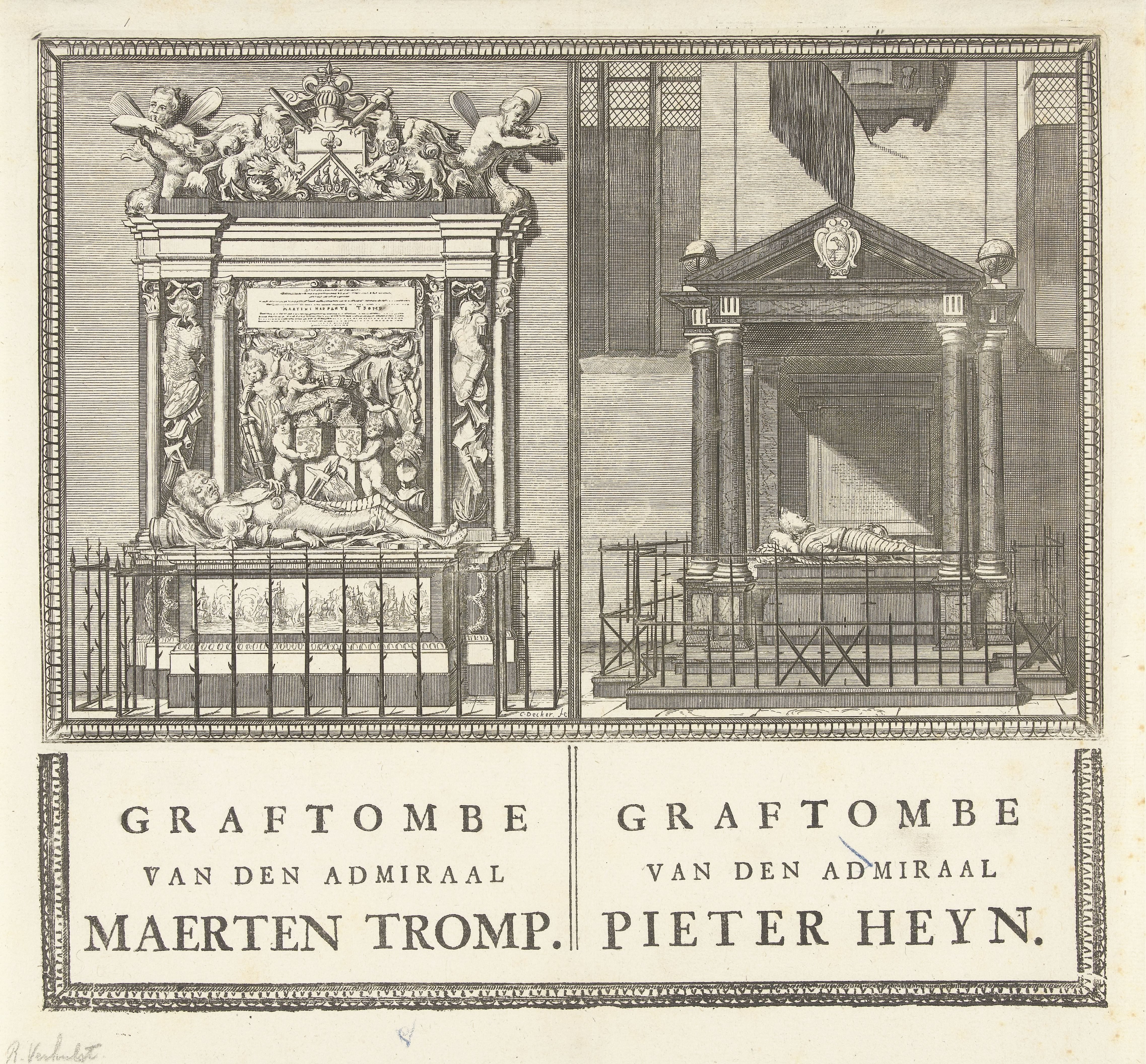 Graftomben van admiralen Maarten Harpertsz. Tromp en Piet Hein in Oude Kerk te Delft