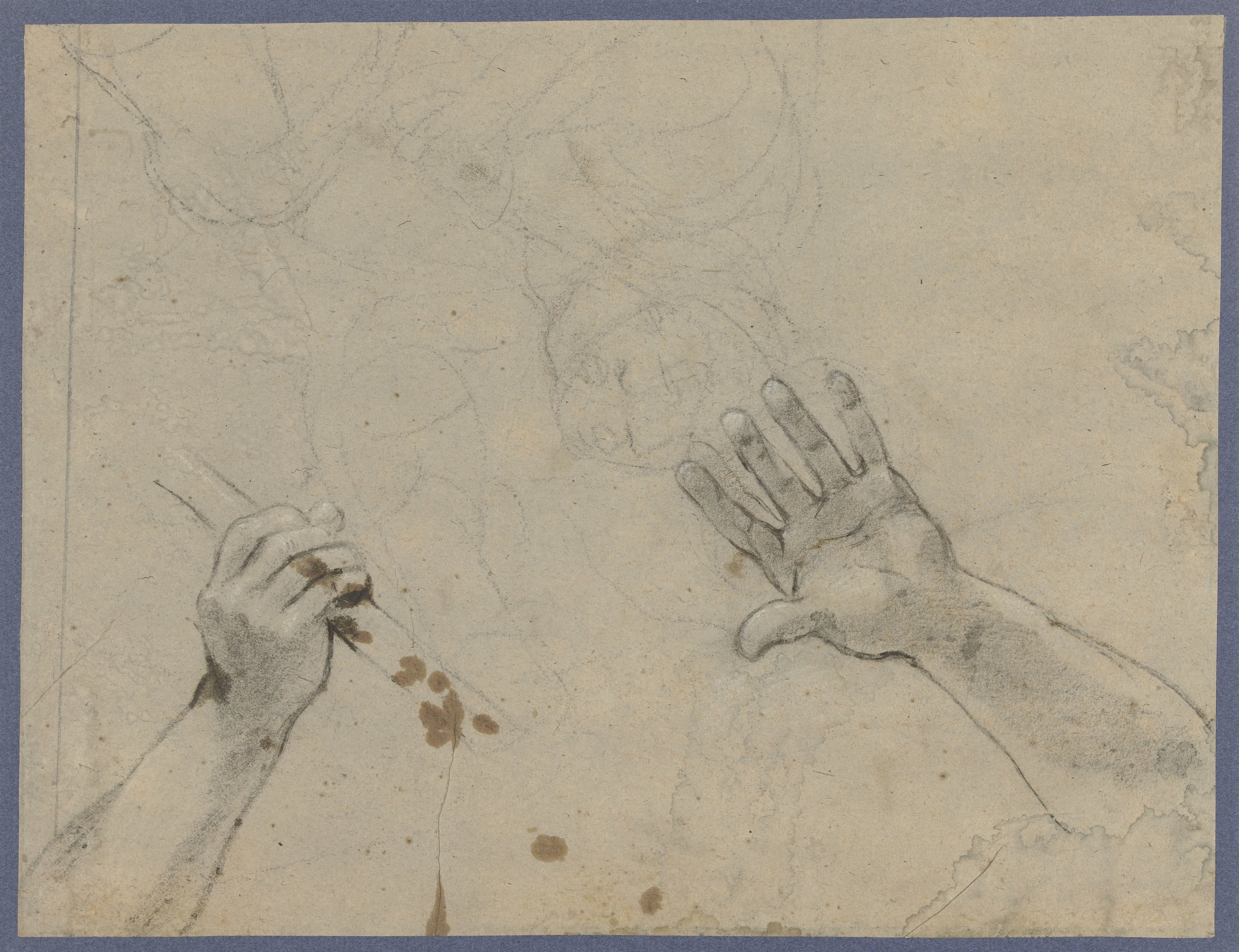 Studieblad met twee studies van handen