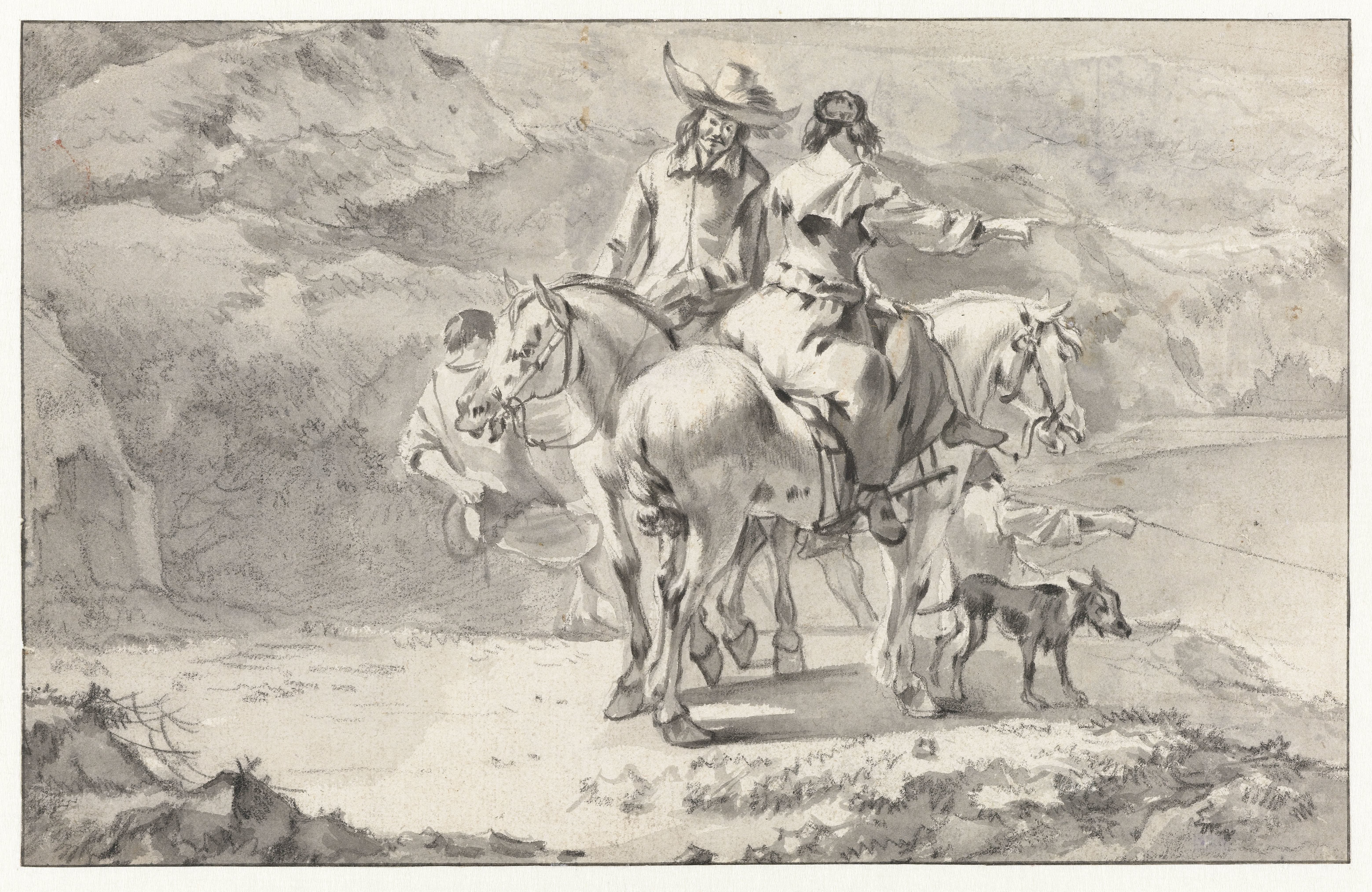 Couple on Horseback at a Mountain Lake