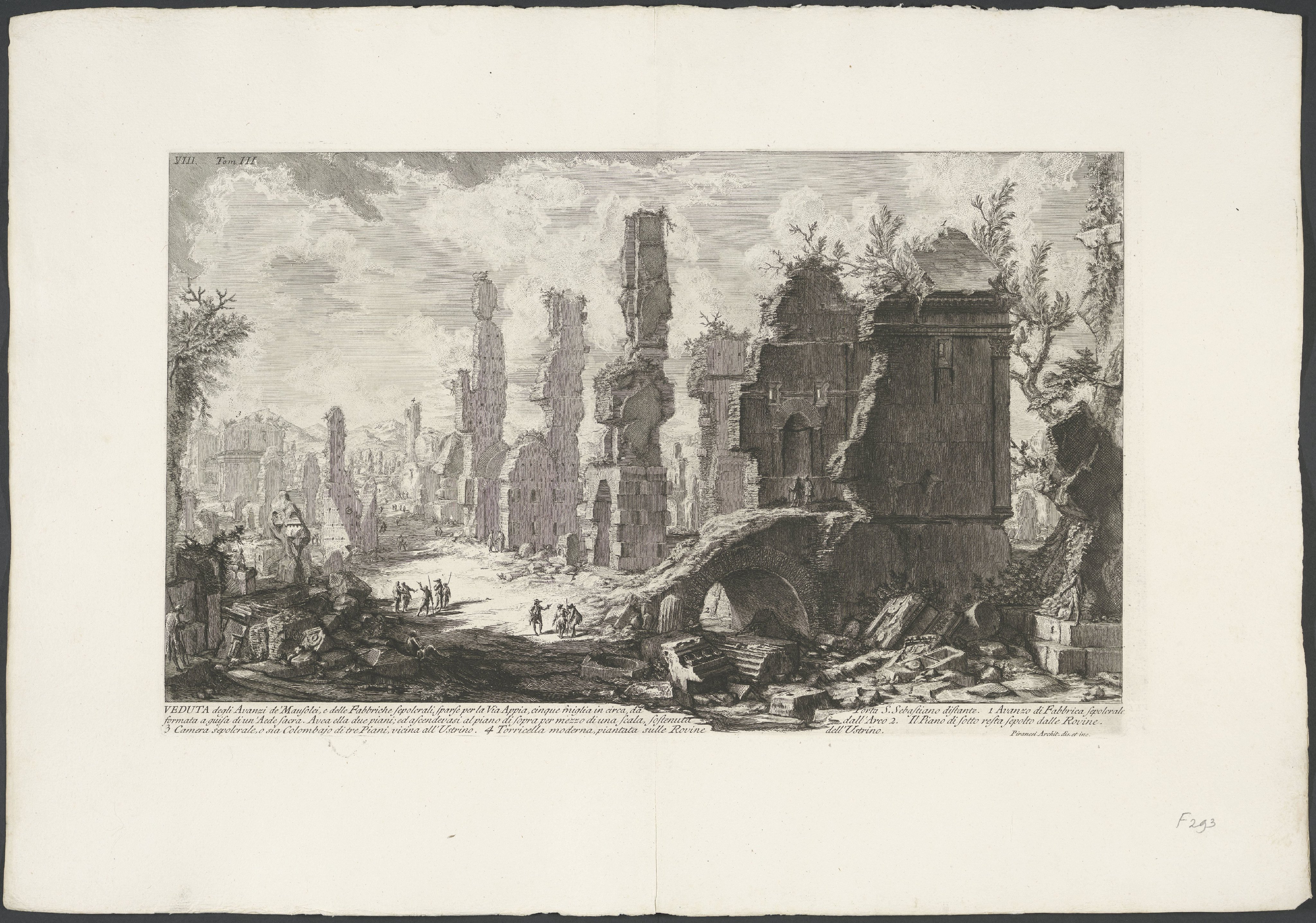 Gezicht op mausolea en graftombes langs de Via Appia Antica