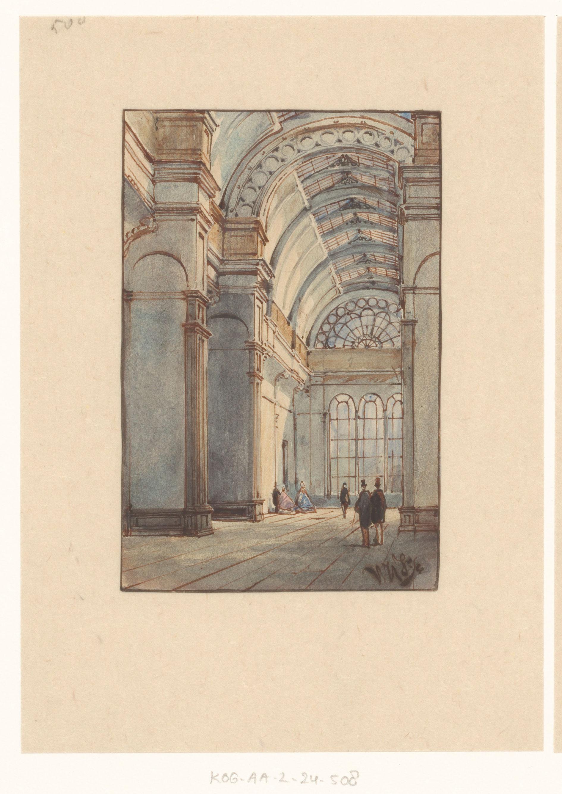 Interieur van het Paleis voor Volksvlijt, gezien naar een zijzaal